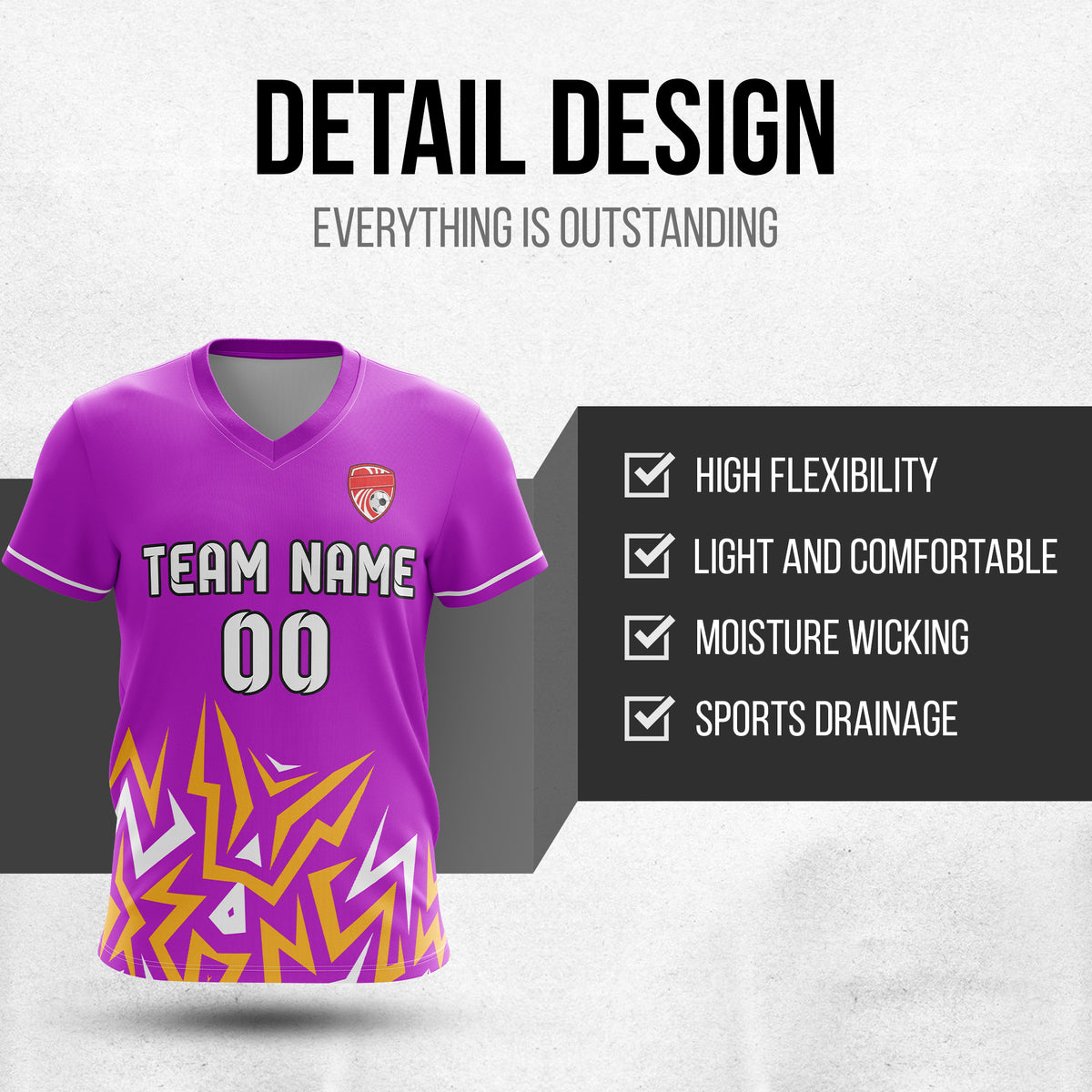 Soccer Jersey - V Neck - Side Pattern- Design 1 - Purple