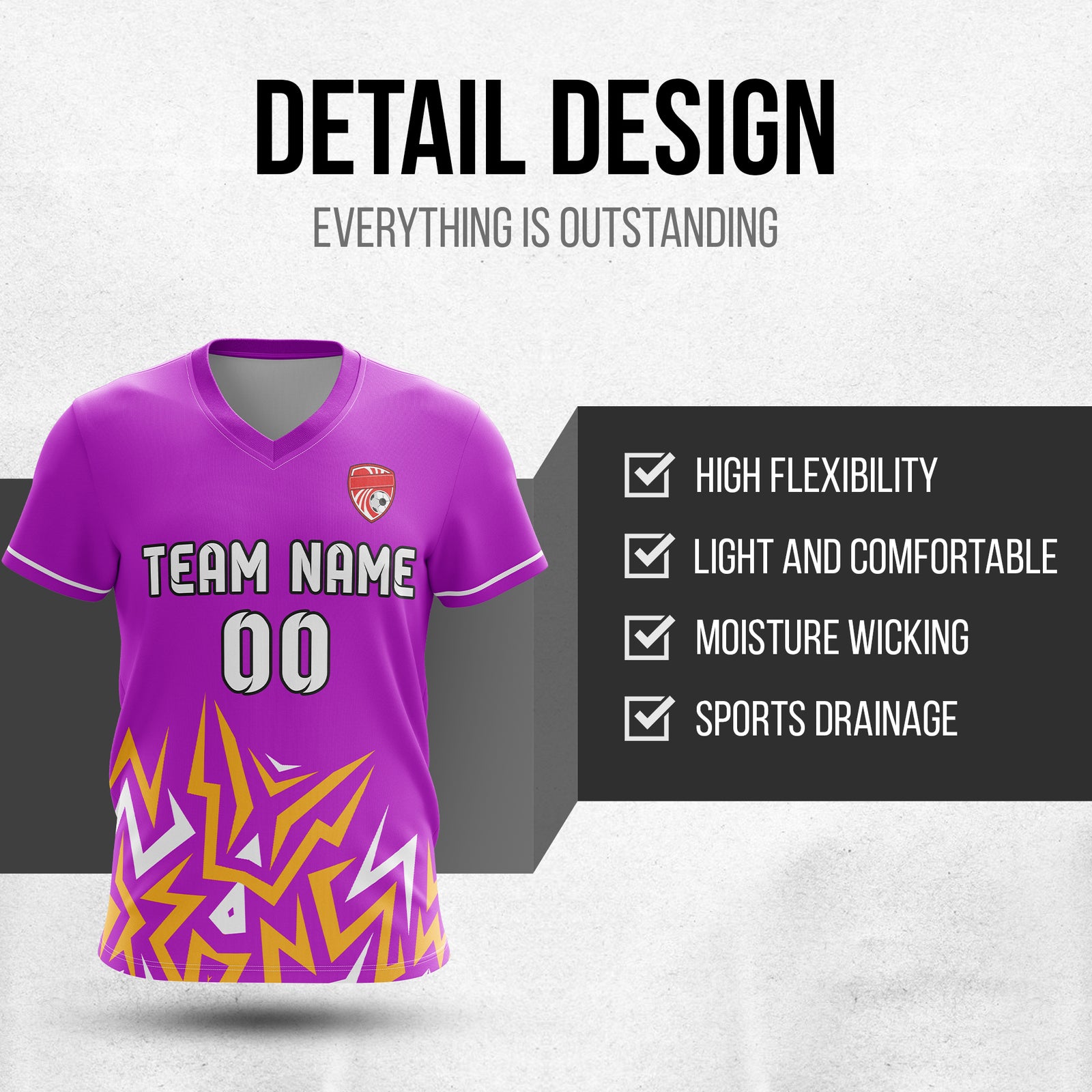 Soccer Jersey - V Neck - Side Pattern- Design 1 - Purple