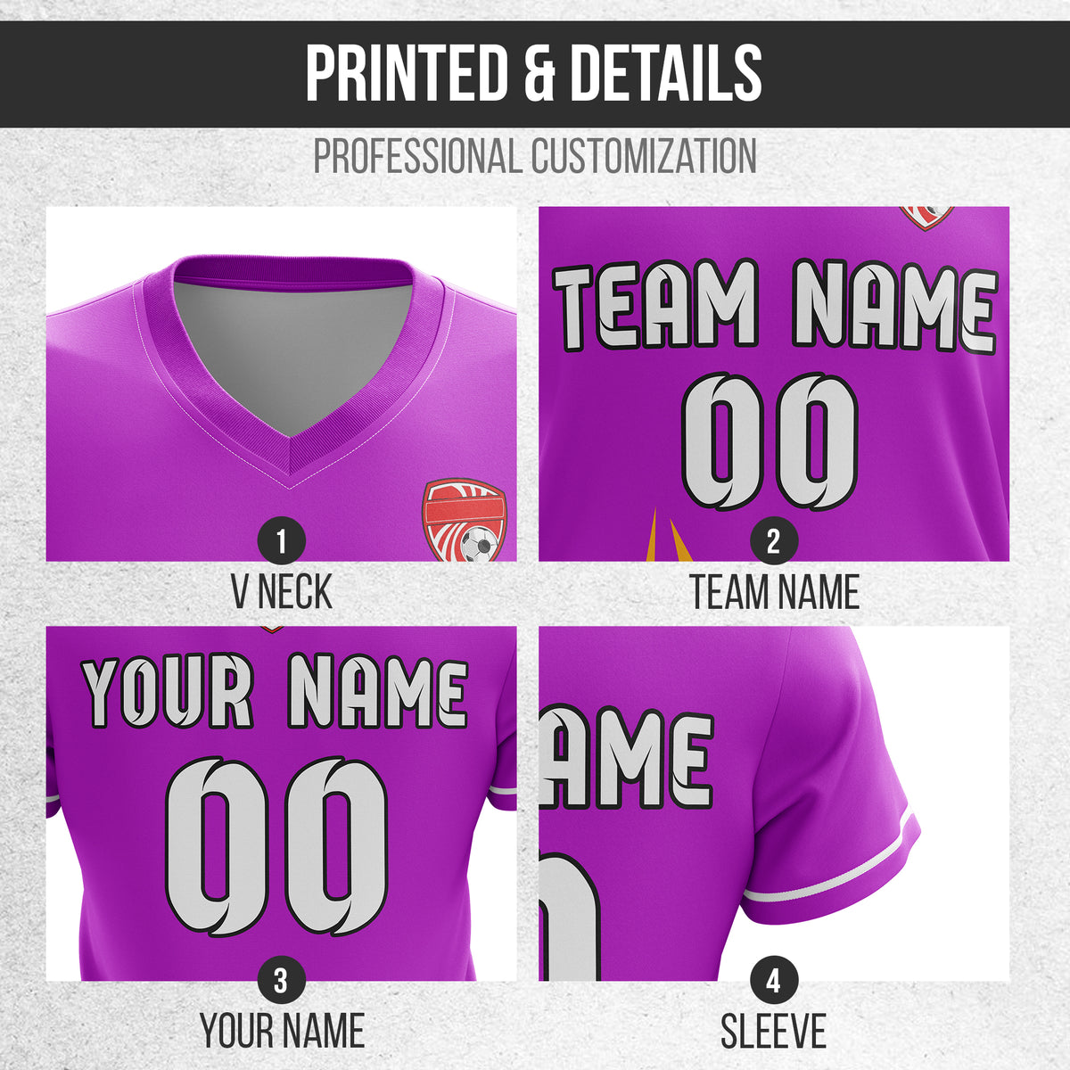 Soccer Jersey - V Neck - Side Pattern- Design 1 - Purple