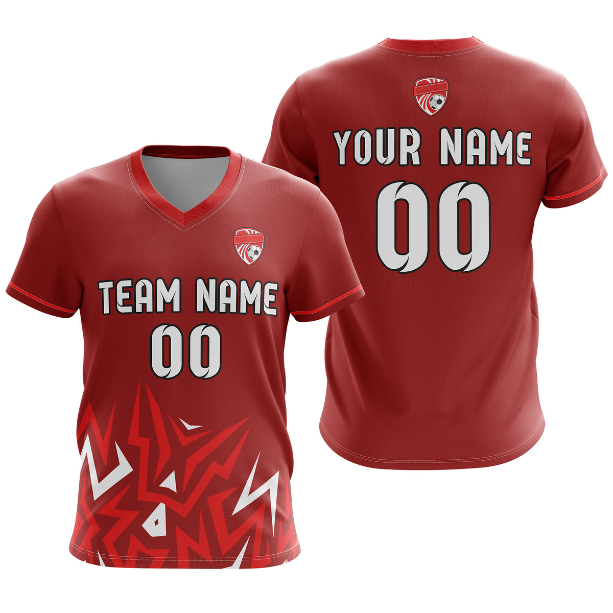 Soccer Jersey - V Neck - Side Pattern- Design 1 - Red