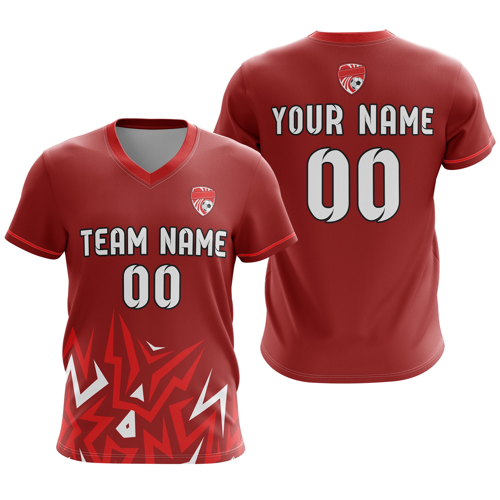 Soccer Jersey - V Neck - Side Pattern- Design 1 - Red