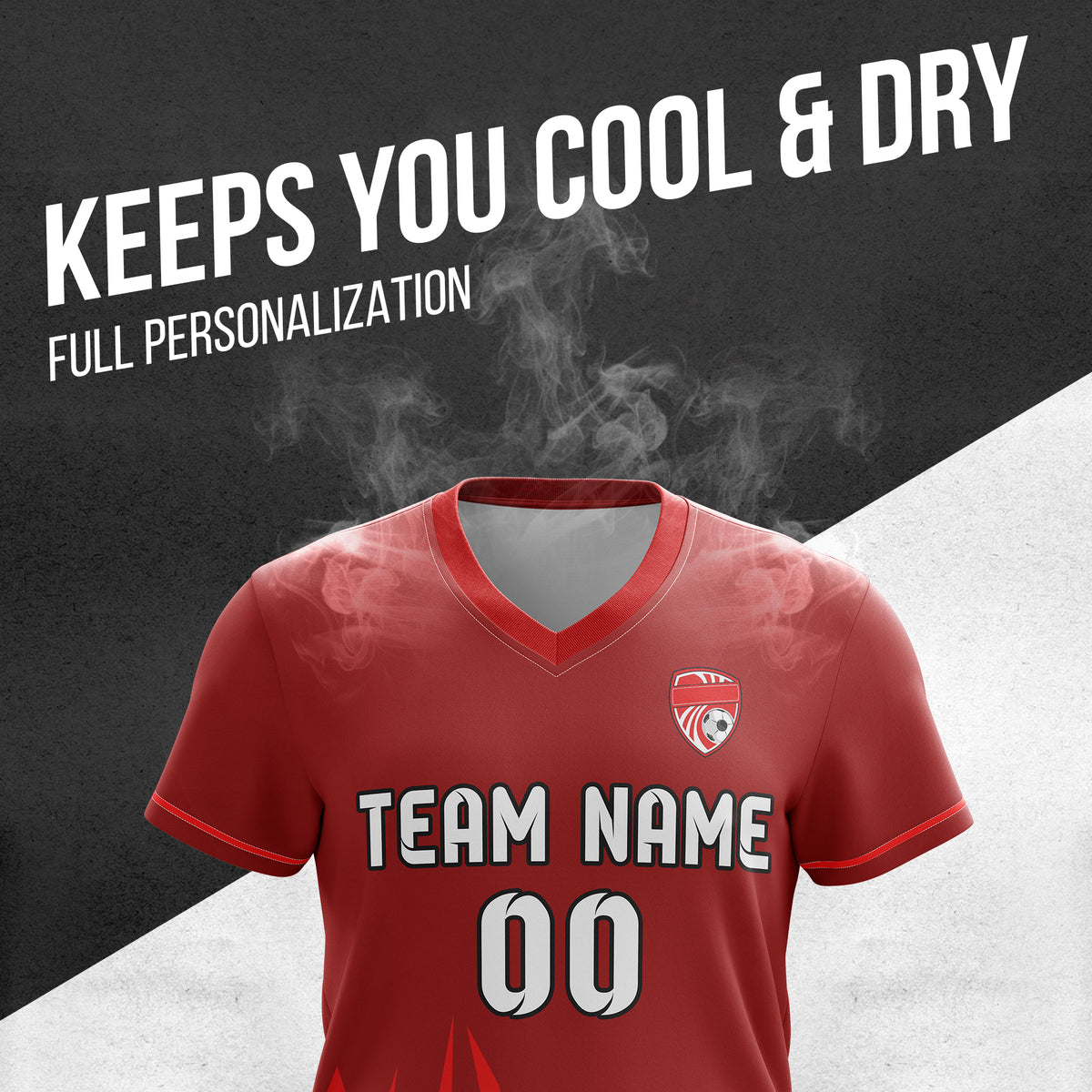 Soccer Jersey - V Neck - Side Pattern- Design 1 - Red