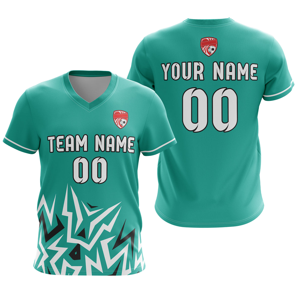 Soccer Jersey - V Neck - Side Pattern- Design 1 - Teal