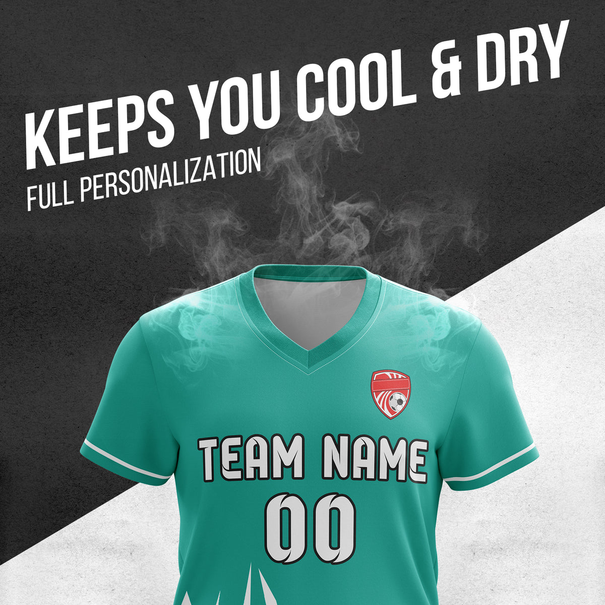 Soccer Jersey - V Neck - Side Pattern- Design 1 - Teal