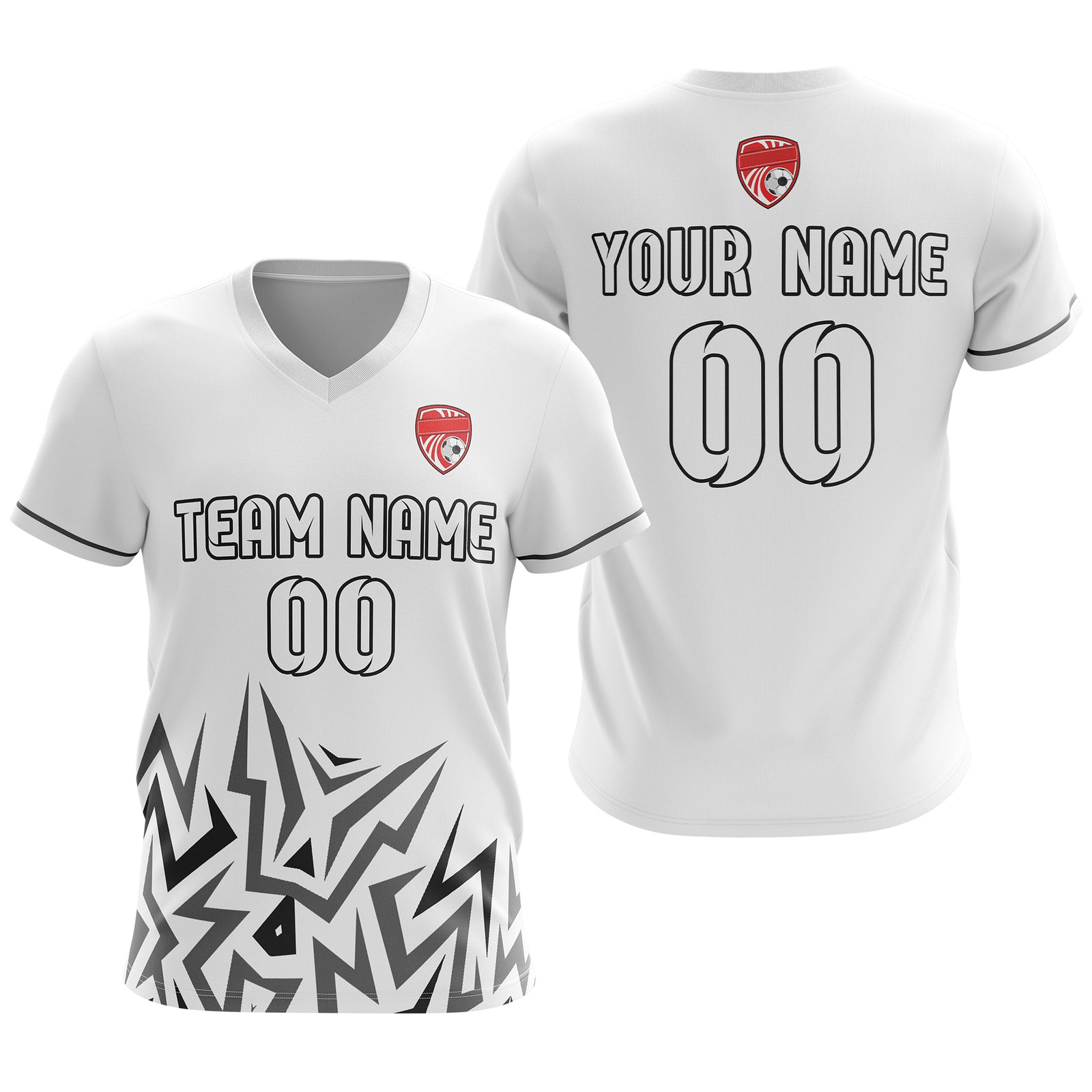 Soccer Jersey - V Neck - Side Pattern- Design 1 - White