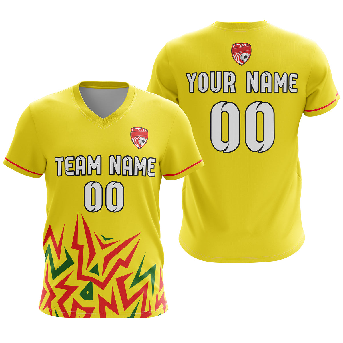 Soccer Jersey - V Neck - Side Pattern- Design 1 - Yellow