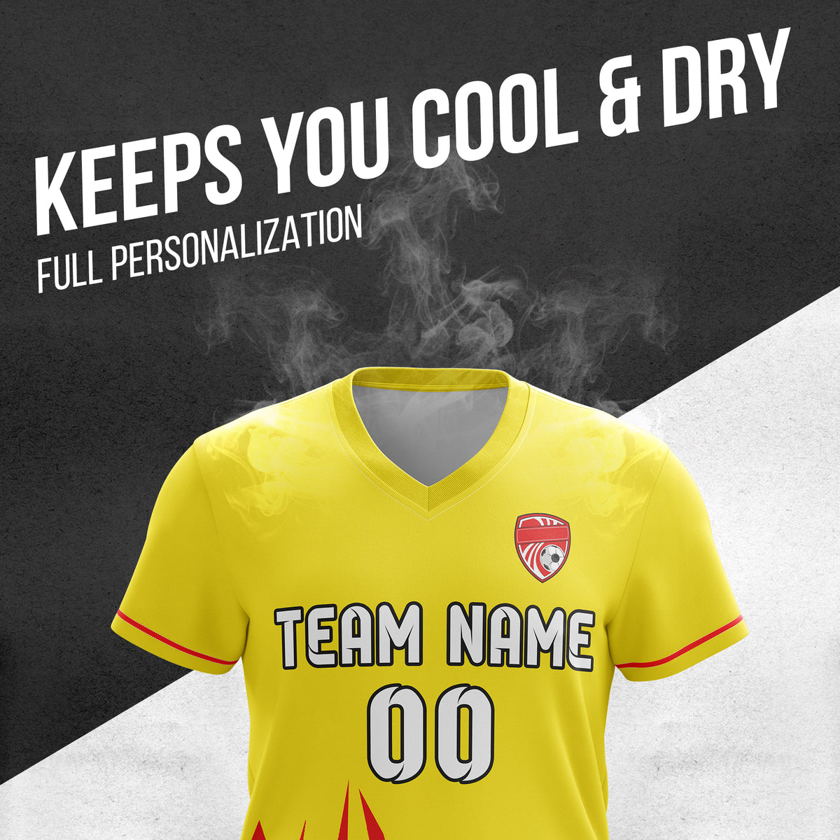 Soccer Jersey - V Neck - Side Pattern- Design 1 - Yellow