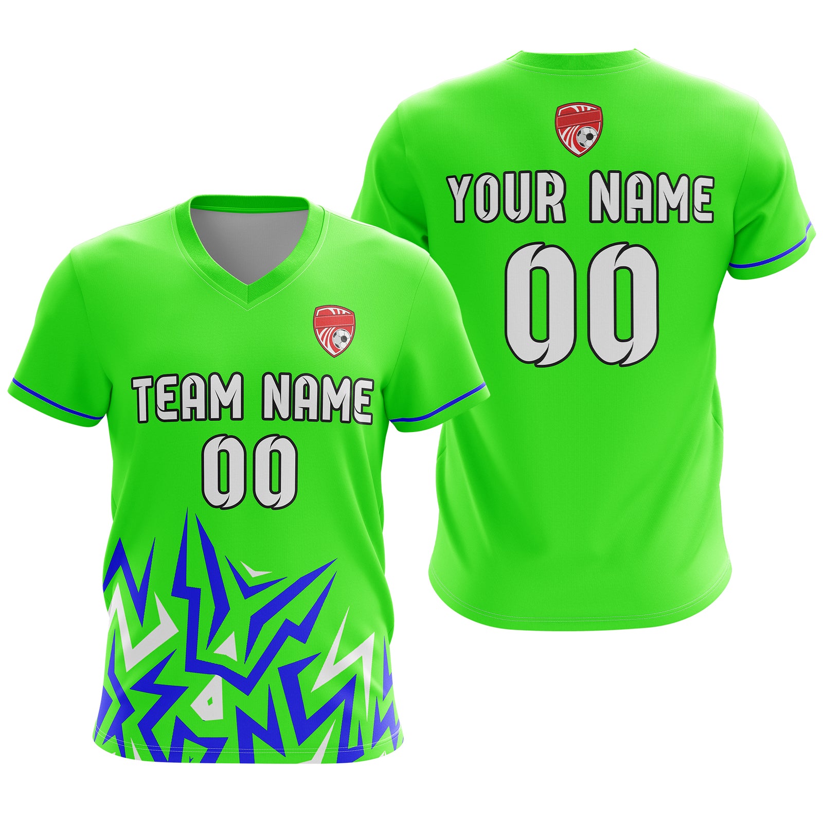 Soccer Jersey - V Neck - Side Pattern- Design 1 - neon Green