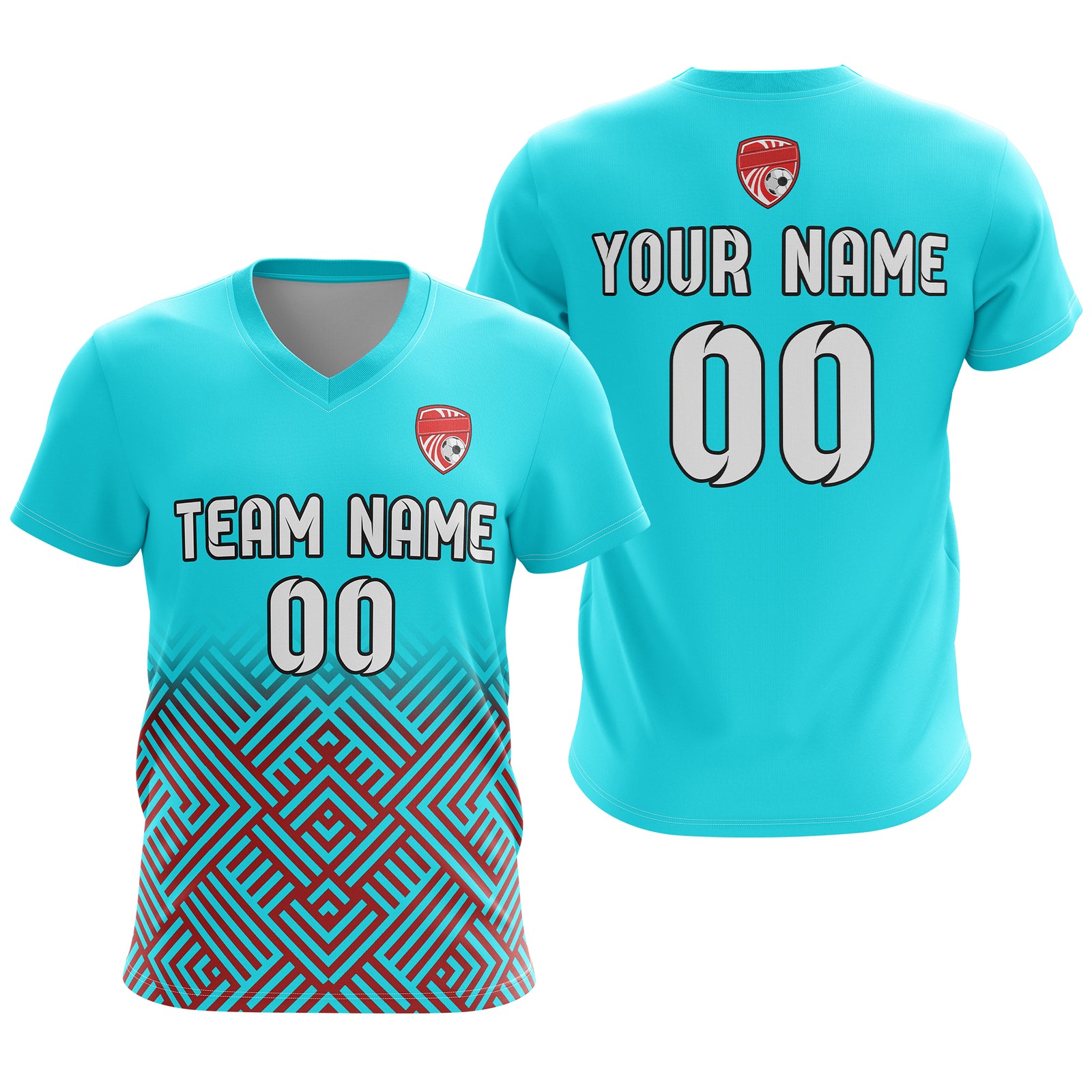 Soccer Jersey - V Neck - Side Pattern- Design 2 - Aqua