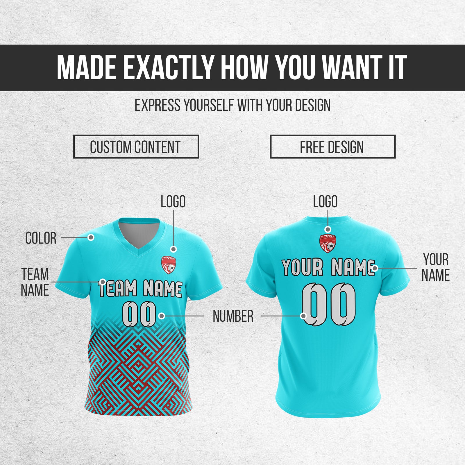 Soccer Jersey - V Neck - Side Pattern- Design 2 - Aqua