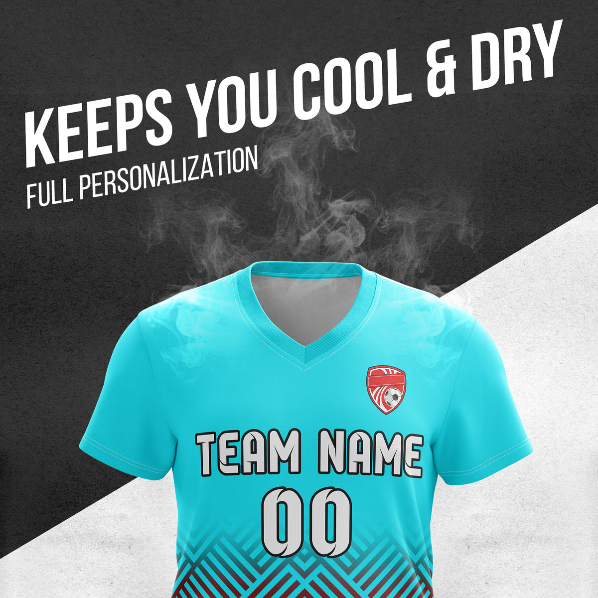 Soccer Jersey - V Neck - Side Pattern- Design 2 - Aqua