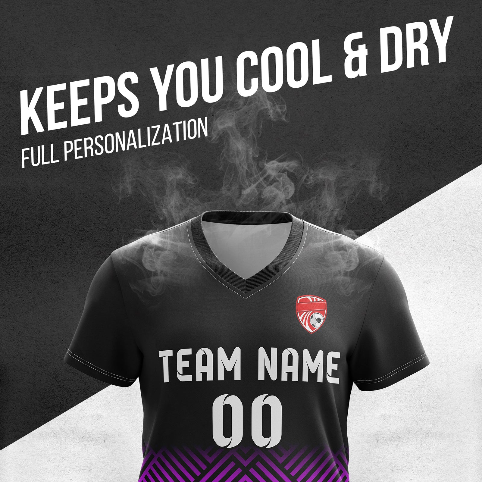 Soccer Jersey - V Neck - Side Pattern- Design 2 -Black