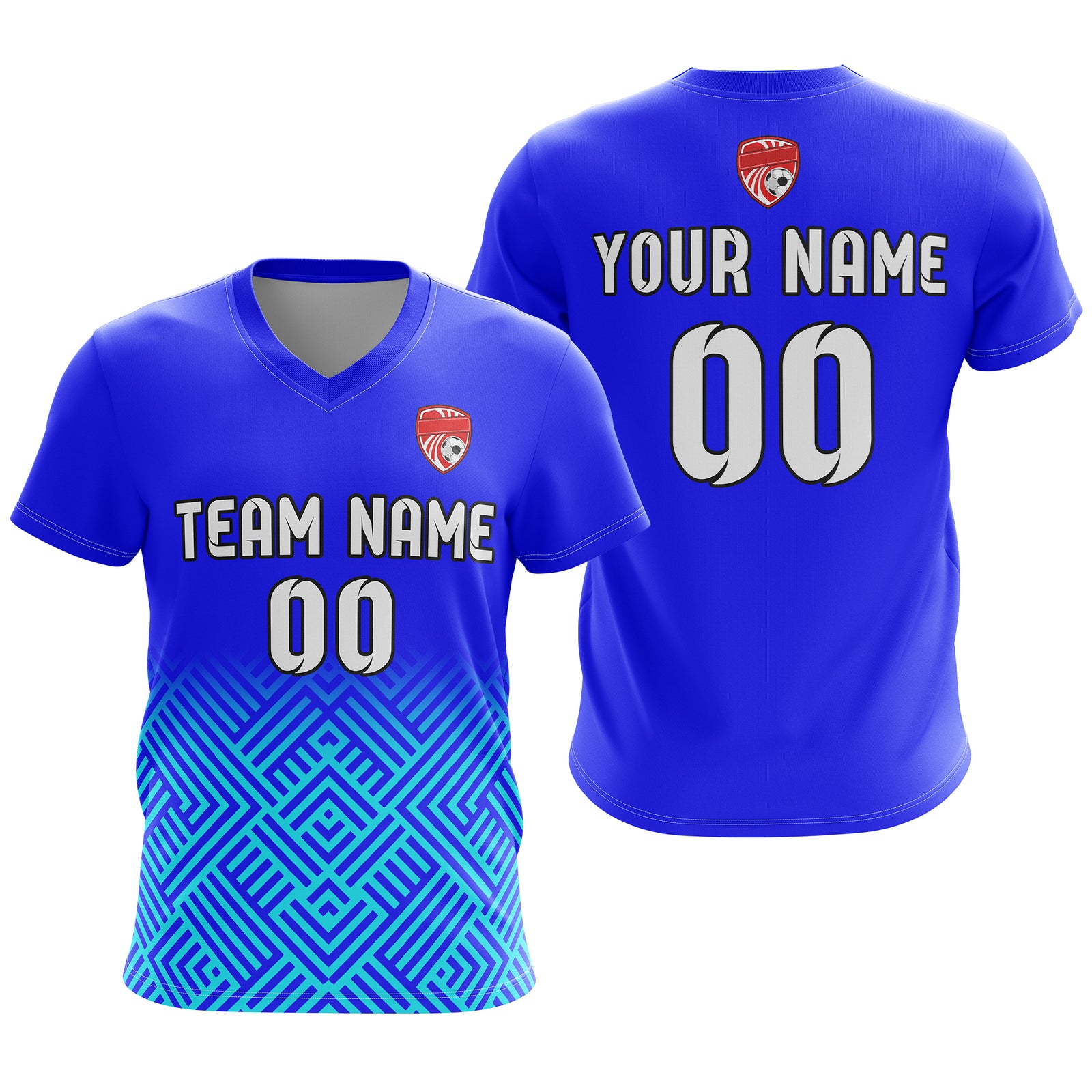 Soccer Jersey - V Neck - Side Pattern- Design 2 -Blue