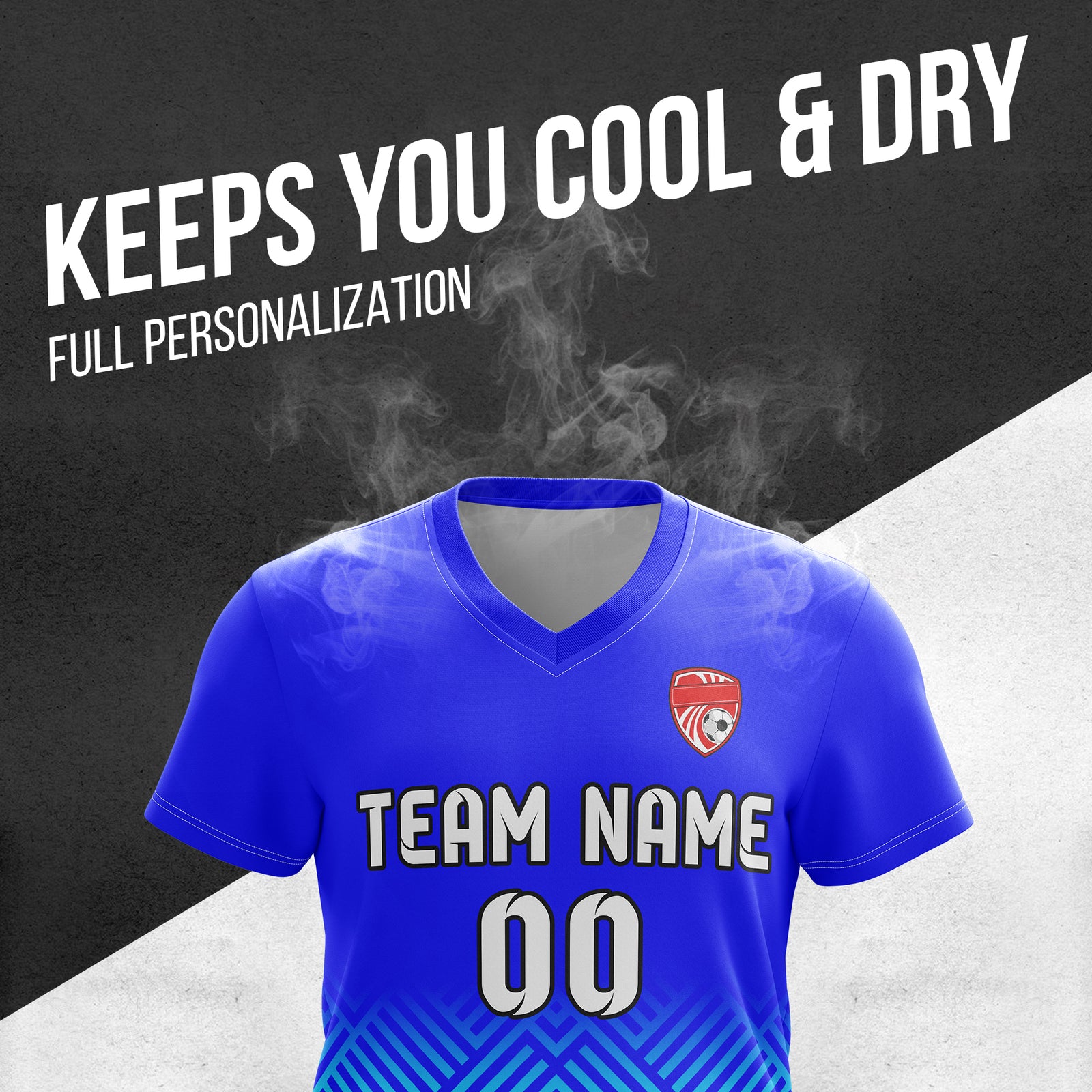 Soccer Jersey - V Neck - Side Pattern- Design 2 -Blue