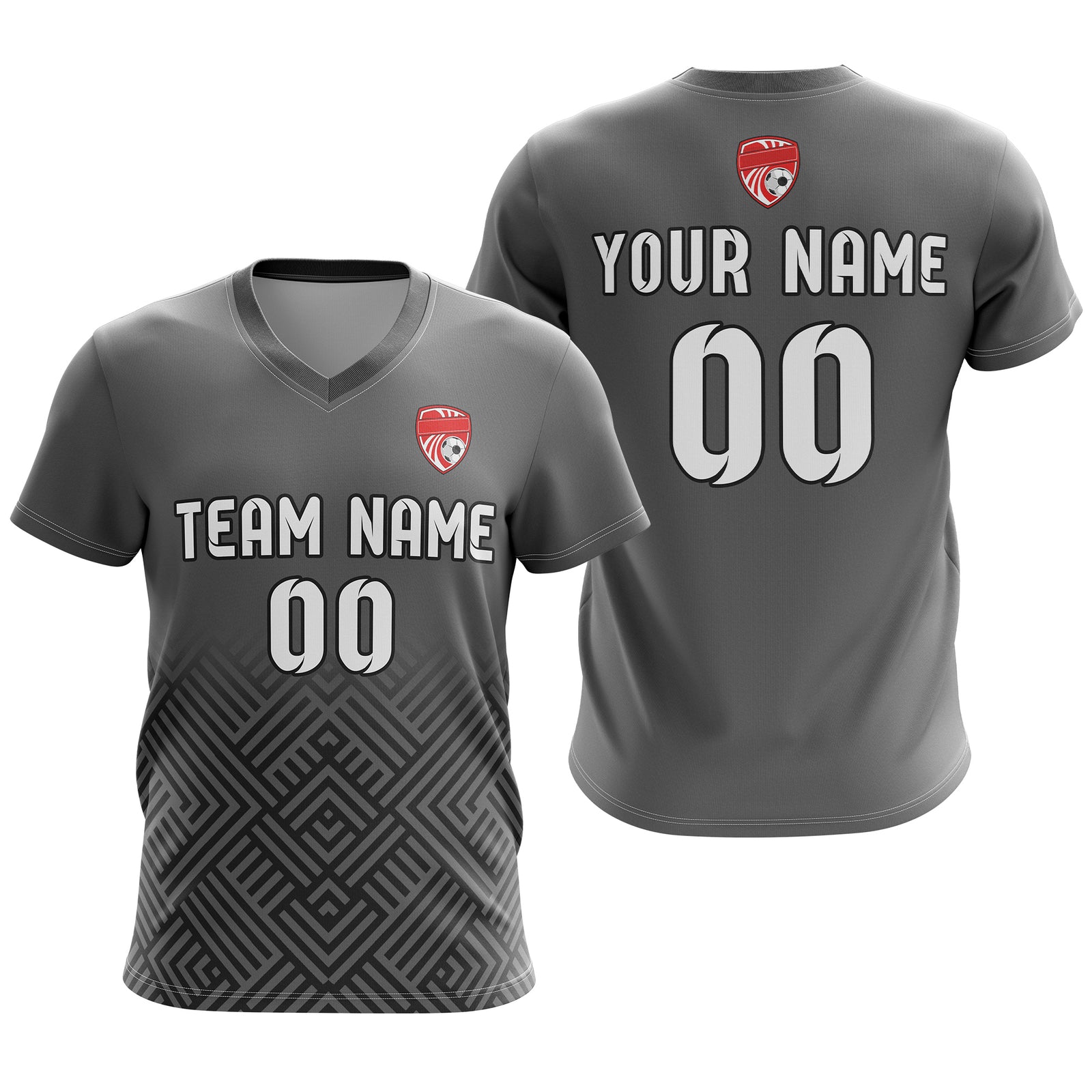 Soccer Jersey - V Neck - Side Pattern- Design 2 - Dark Grey