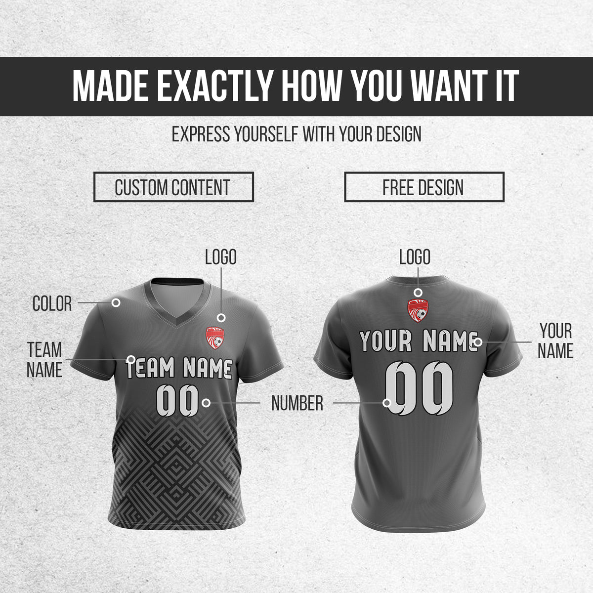 Soccer Jersey - V Neck - Side Pattern- Design 2 - Dark Grey