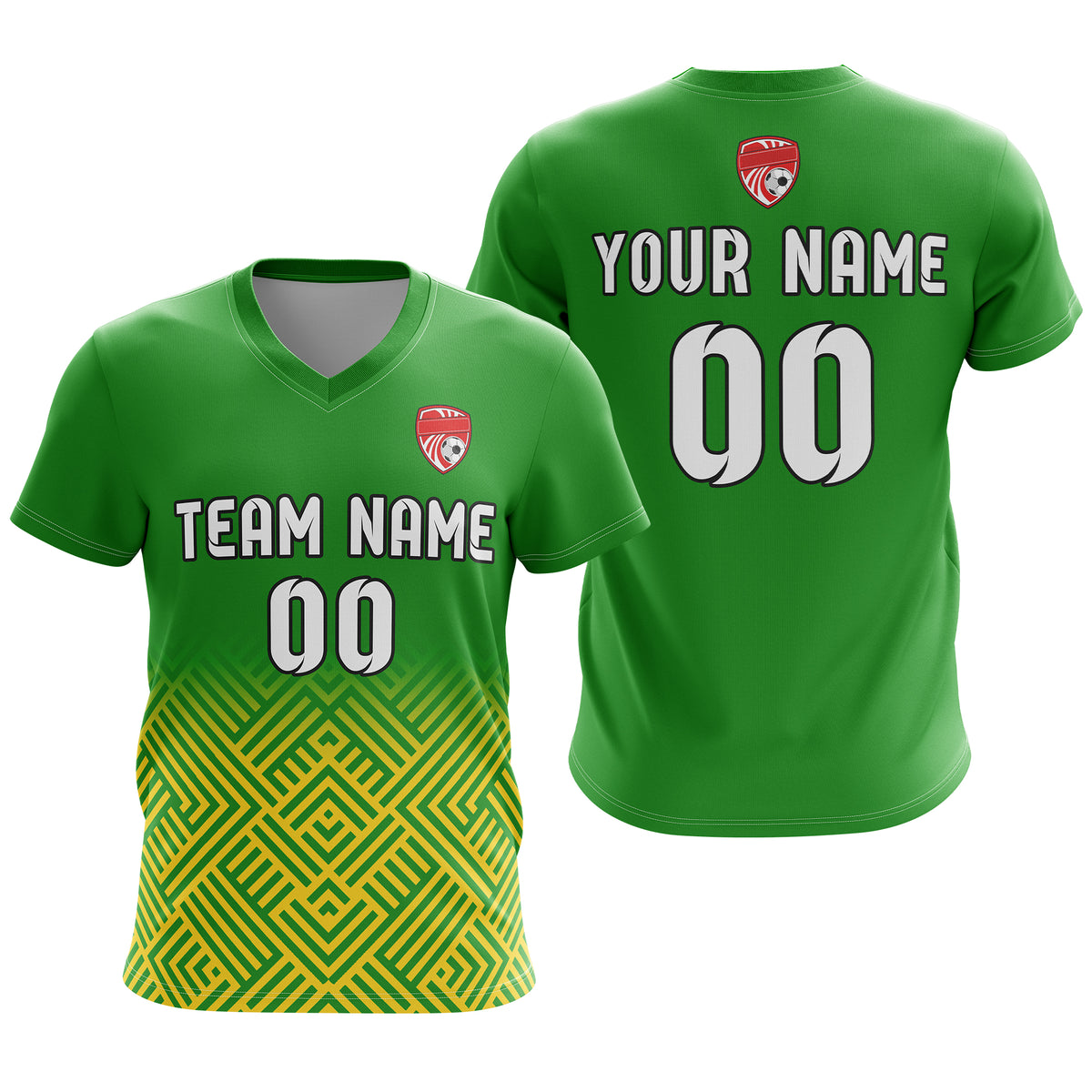 Soccer Jersey - V Neck - Side Pattern- Design 2 - Green