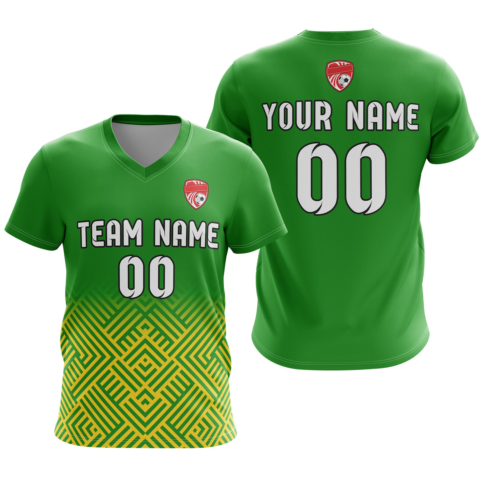 Soccer Jersey - V Neck - Side Pattern- Design 2 - Green