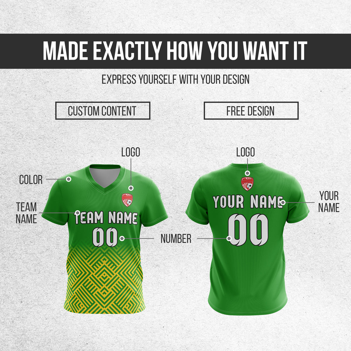 Soccer Jersey - V Neck - Side Pattern- Design 2 - Green