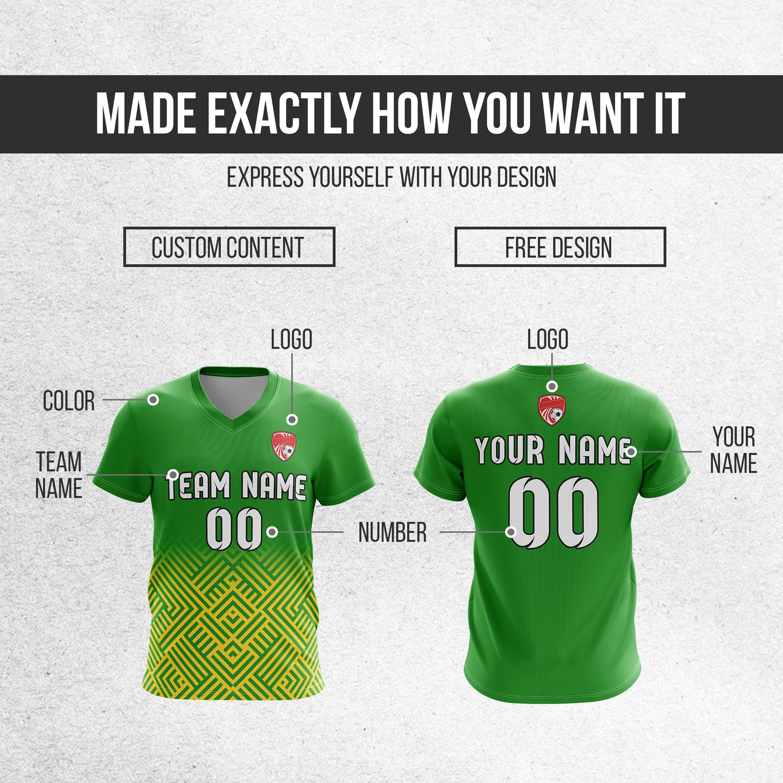 Soccer Jersey - V Neck - Side Pattern- Design 2 - Green