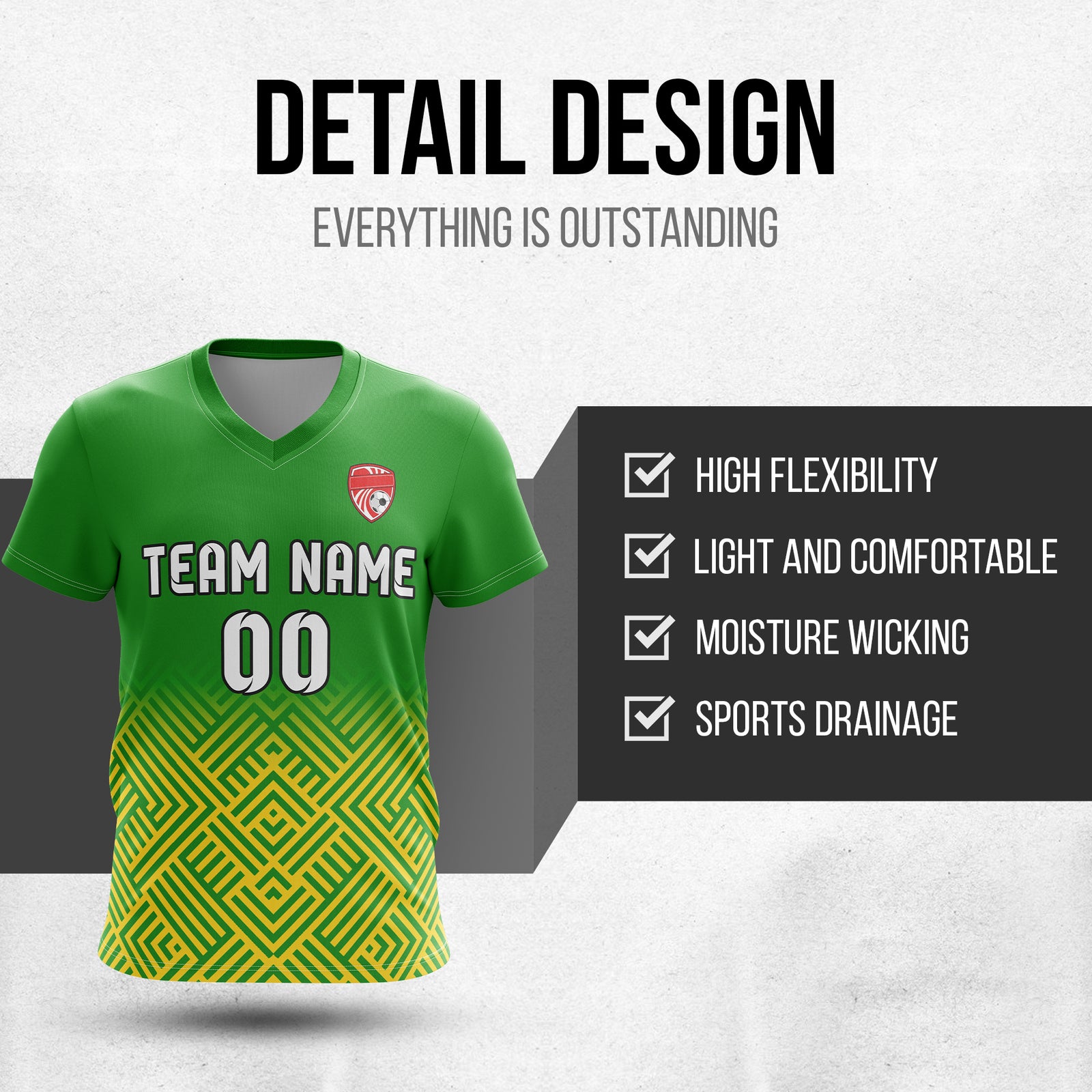 Soccer Jersey - V Neck - Side Pattern- Design 2 - Green