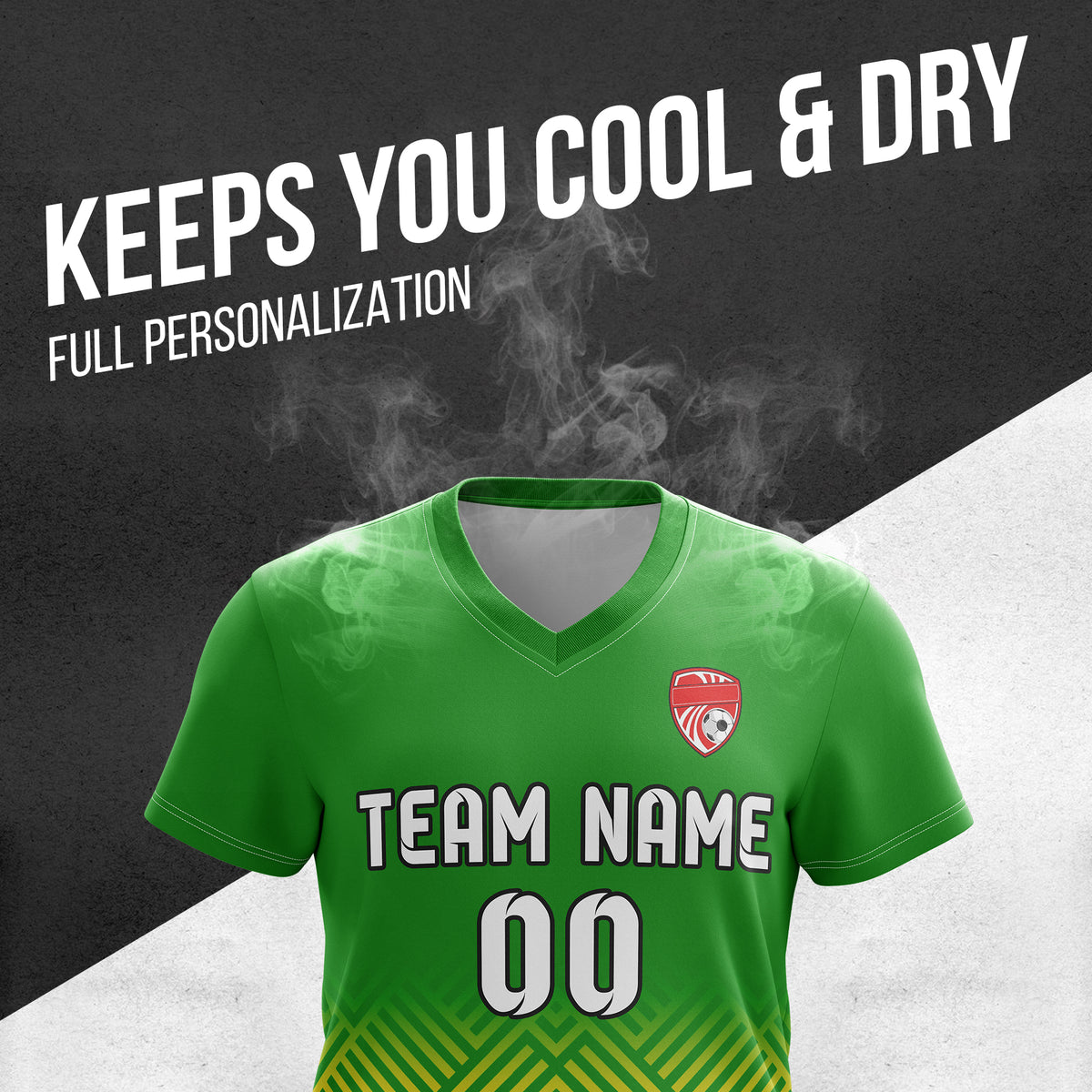 Soccer Jersey - V Neck - Side Pattern- Design 2 - Green