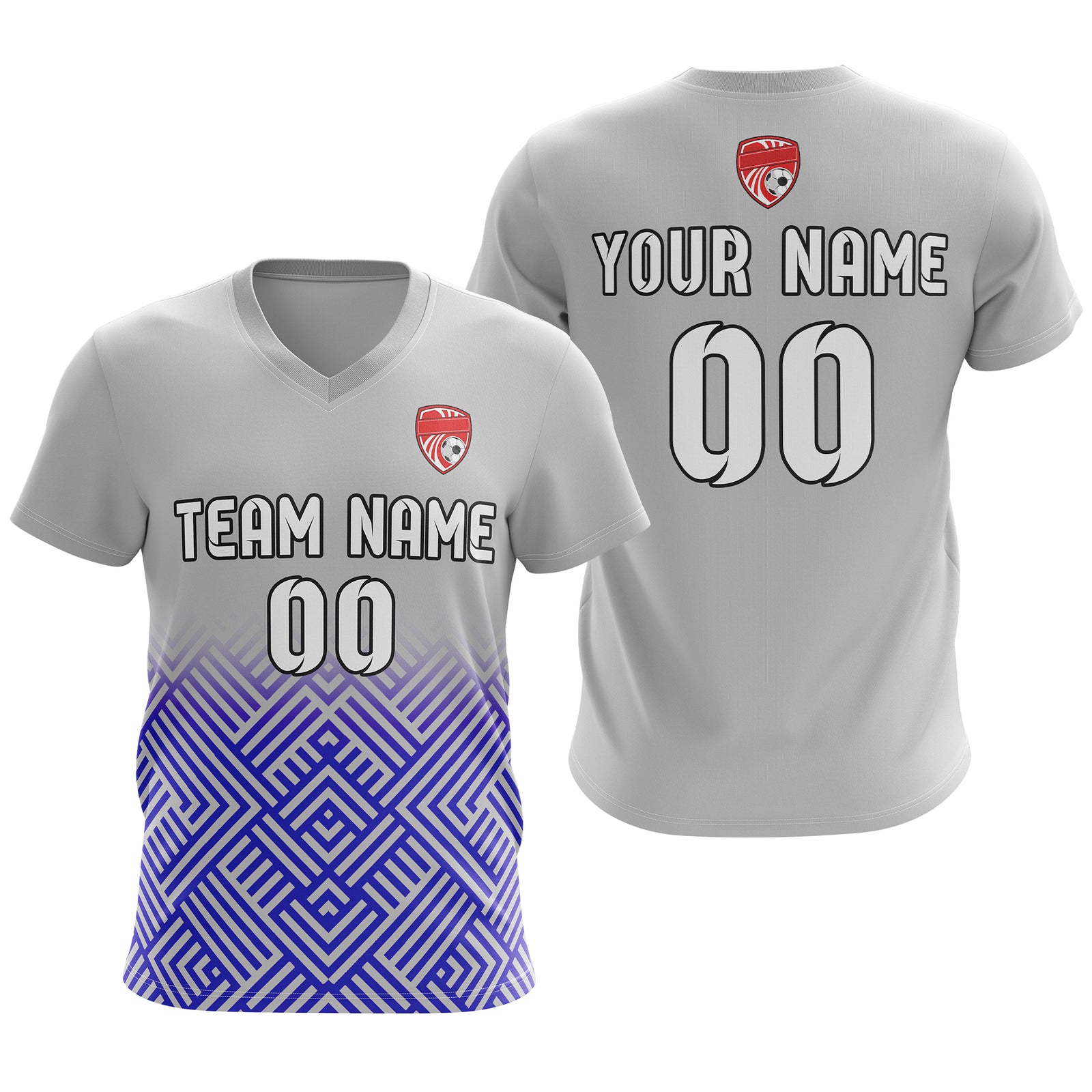 Soccer Jersey - V Neck - Side Pattern- Design 2 - Grey