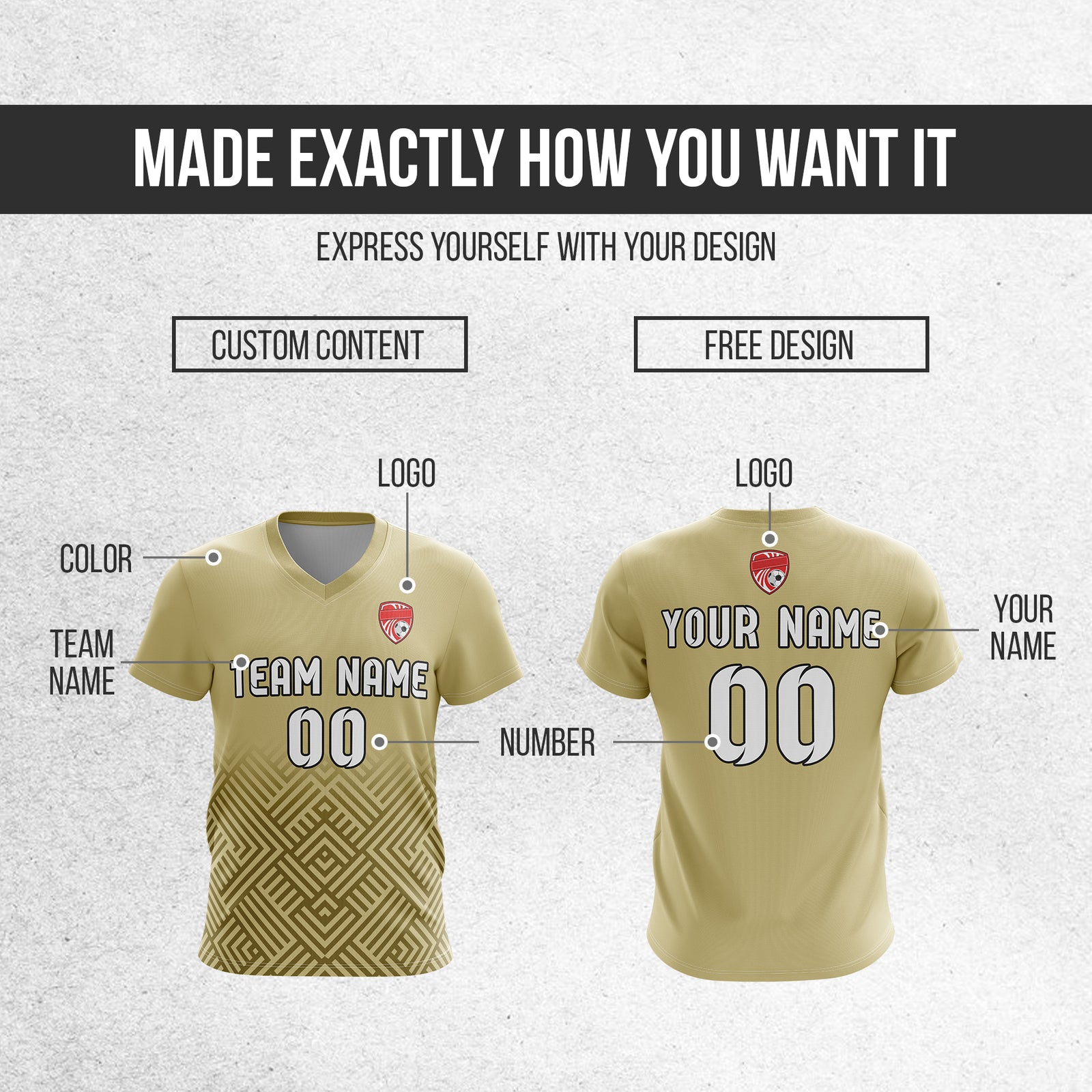 Soccer Jersey - V Neck - Side Pattern- Design 2 - Khakhii