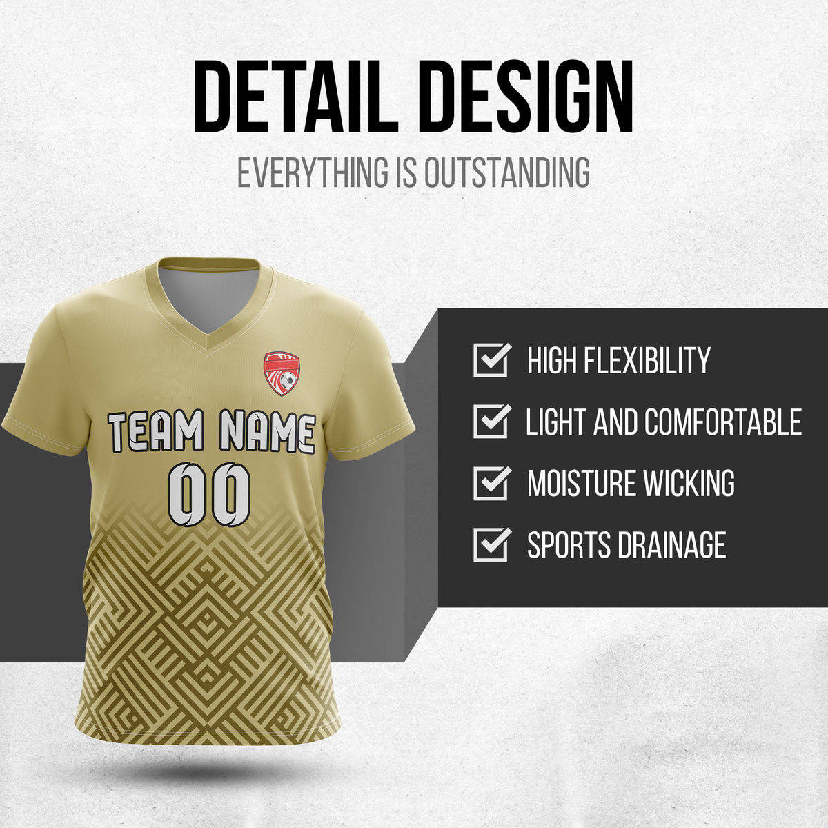 Soccer Jersey - V Neck - Side Pattern- Design 2 - Khakhii