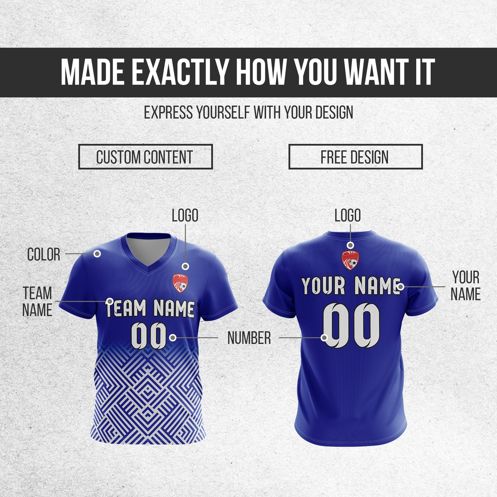 Soccer Jersey - V Neck - Side Pattern- Design 2 - Navy