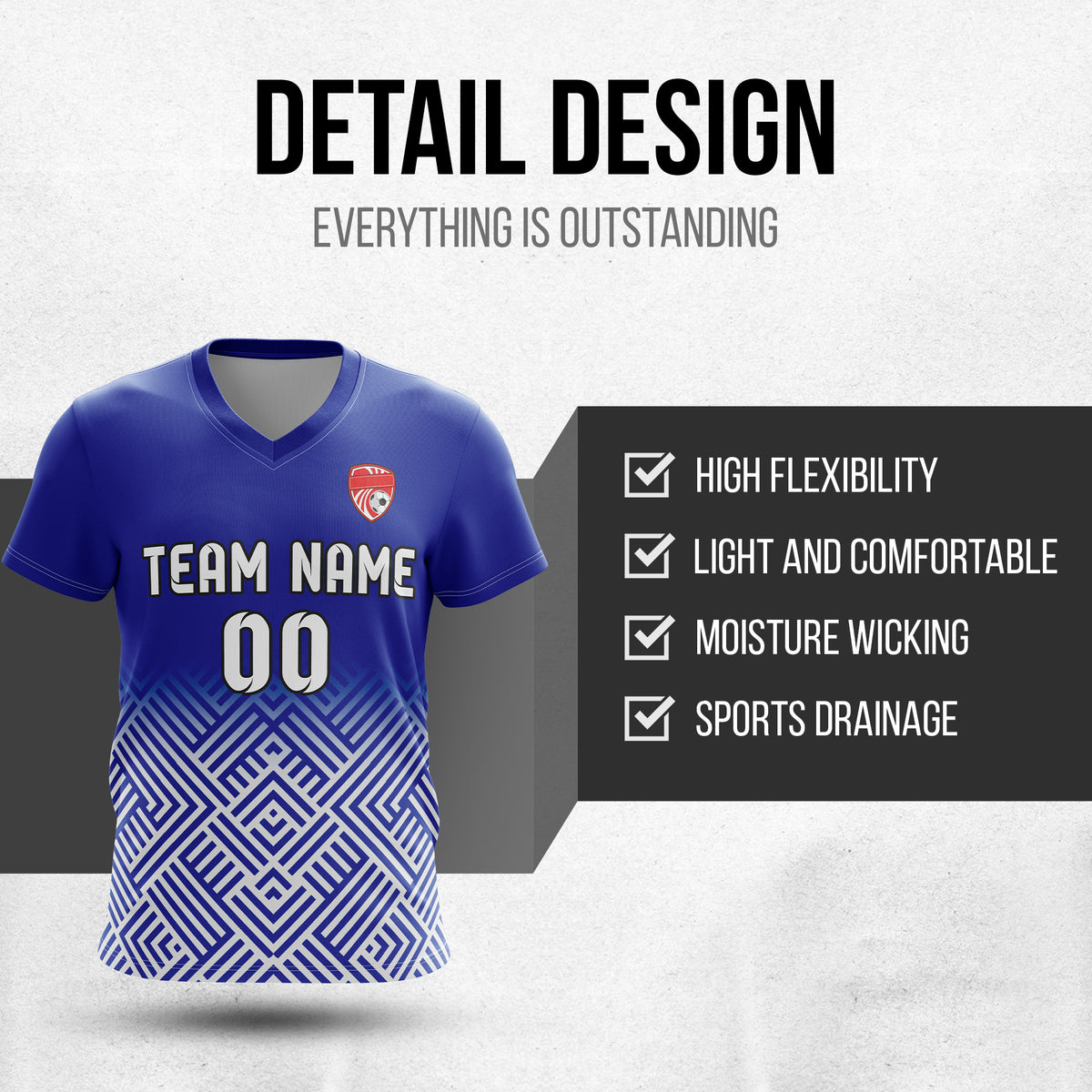 Soccer Jersey - V Neck - Side Pattern- Design 2 - Navy