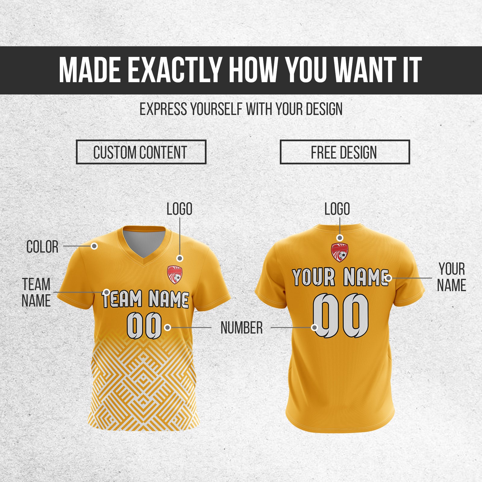 Soccer Jersey - V Neck - Side Pattern- Design 2 - Orange