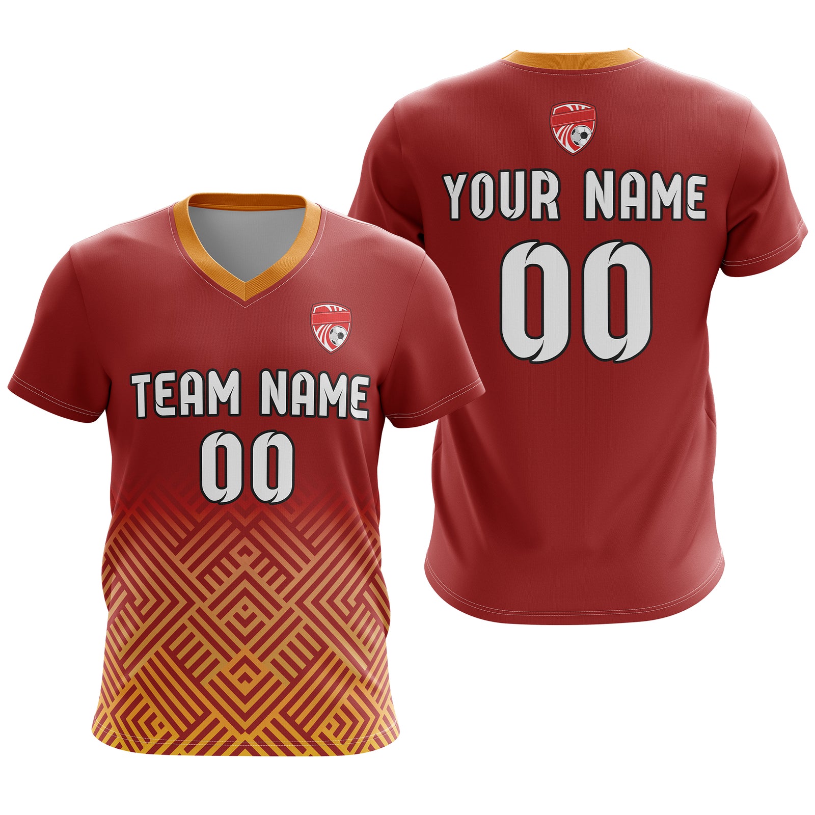 Soccer Jersey - V Neck - Side Pattern- Design 2 - Red