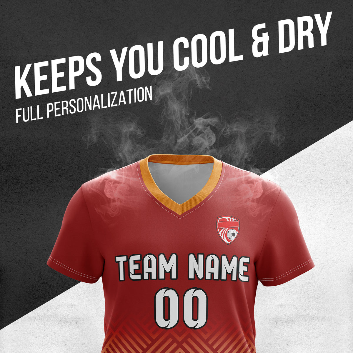 Soccer Jersey - V Neck - Side Pattern- Design 2 - Red