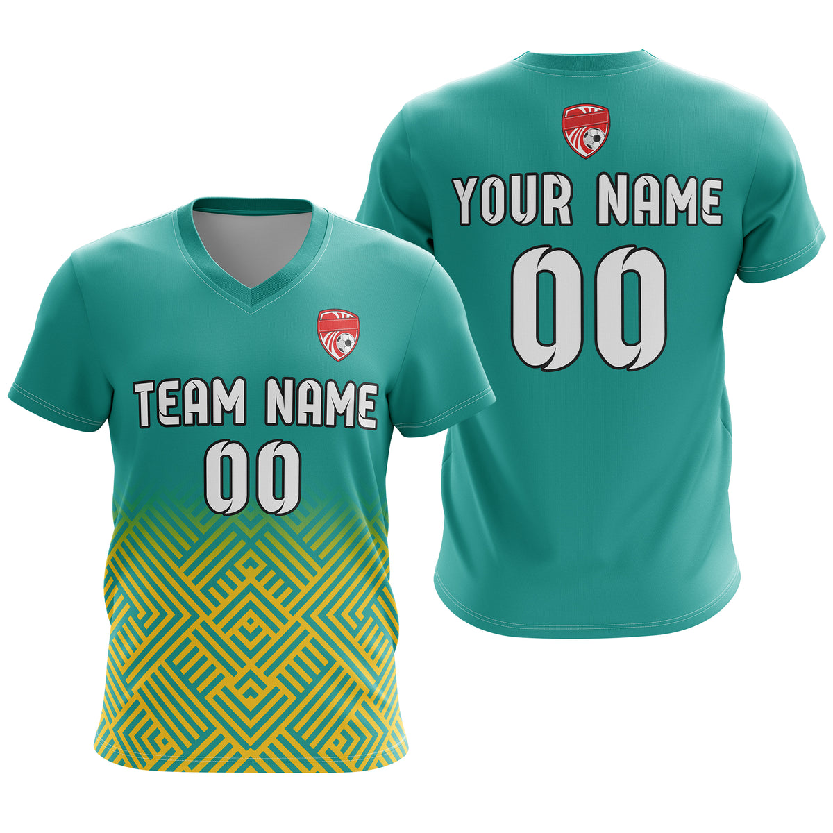 Soccer Jersey - V Neck - Side Pattern- Design 2 - Teal