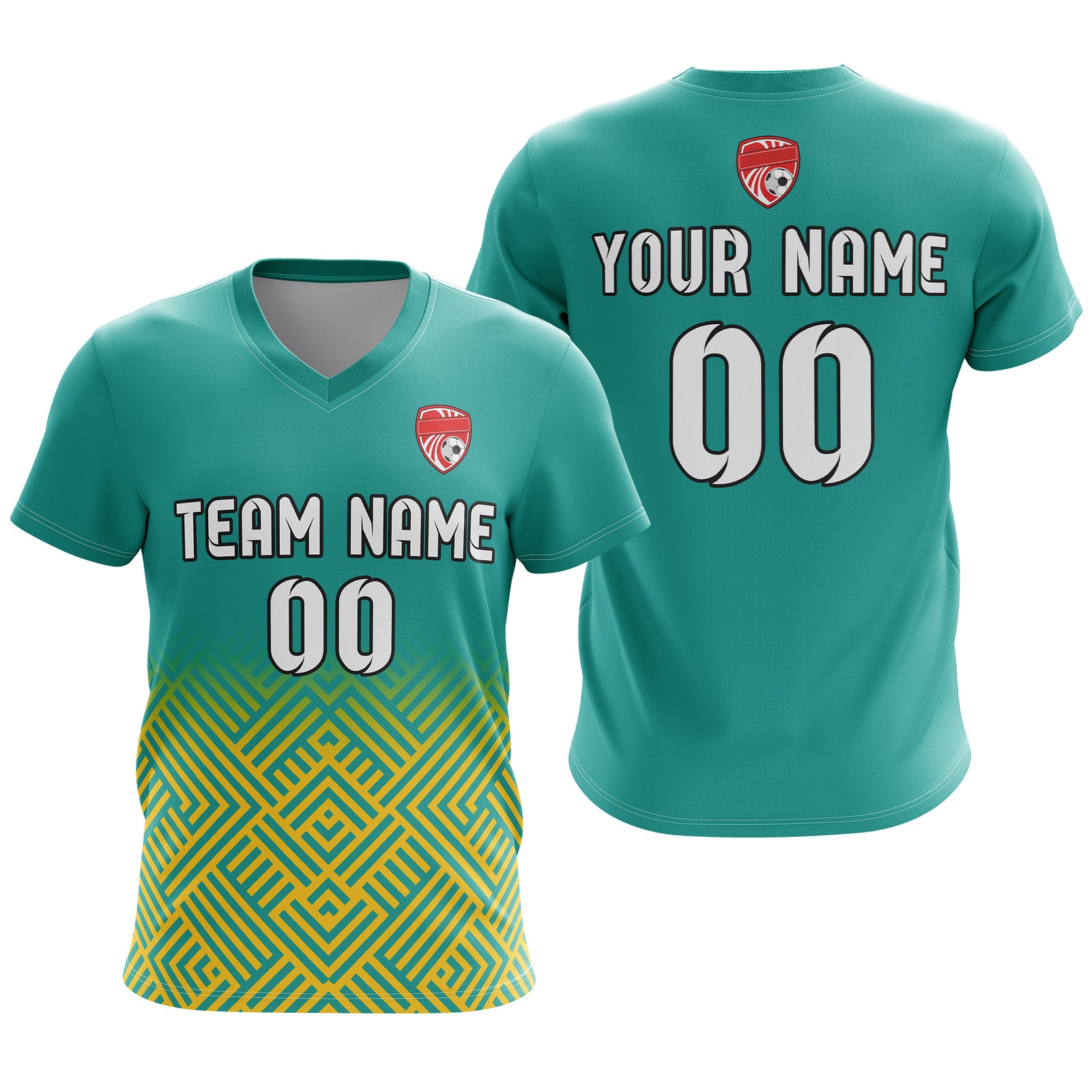Soccer Jersey - V Neck - Side Pattern- Design 2 - Teal