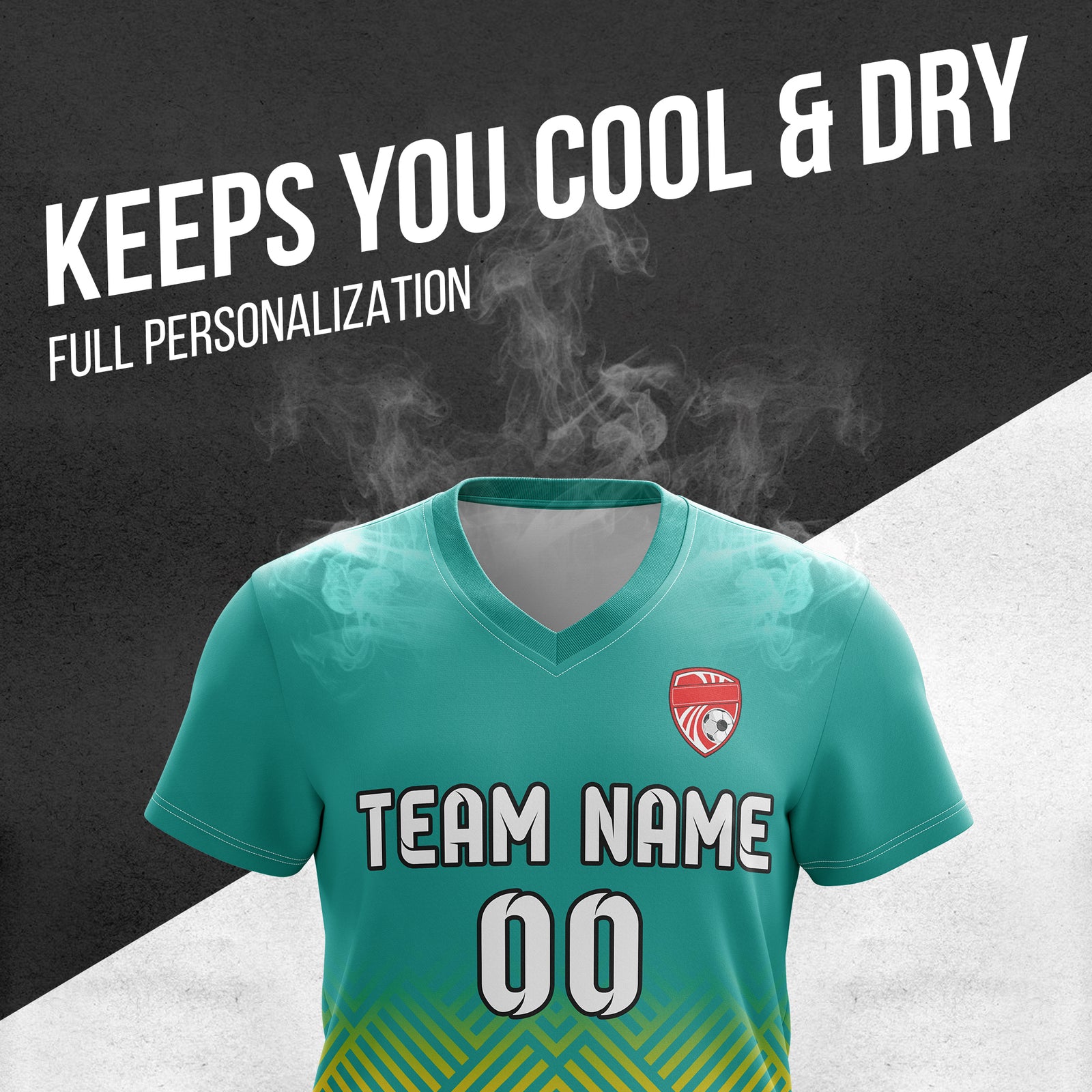 Soccer Jersey - V Neck - Side Pattern- Design 2 - Teal