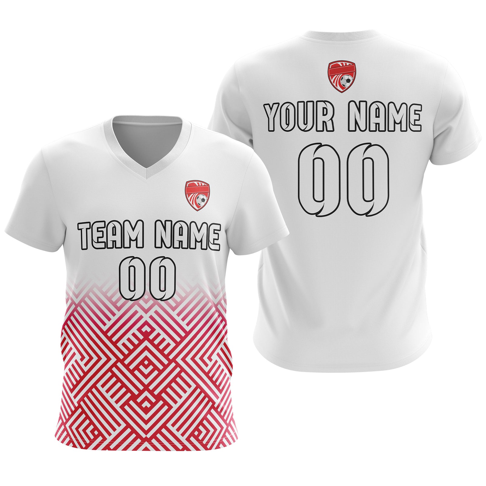 Soccer Jersey - V Neck - Side Pattern- Design 2 - White