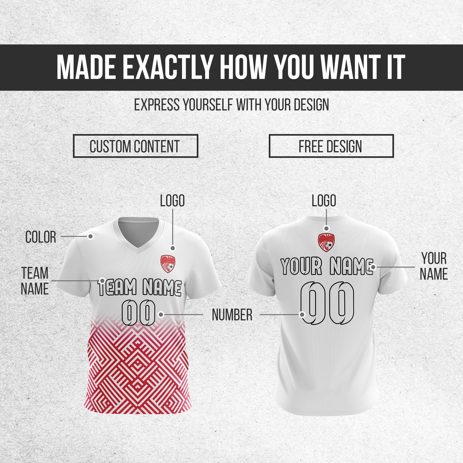 Soccer Jersey - V Neck - Side Pattern- Design 2 - White