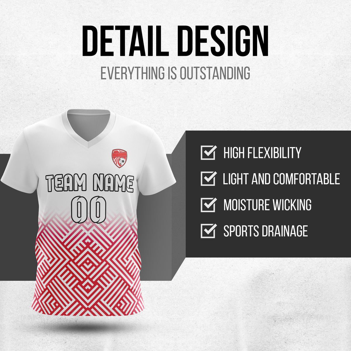 Soccer Jersey - V Neck - Side Pattern- Design 2 - White