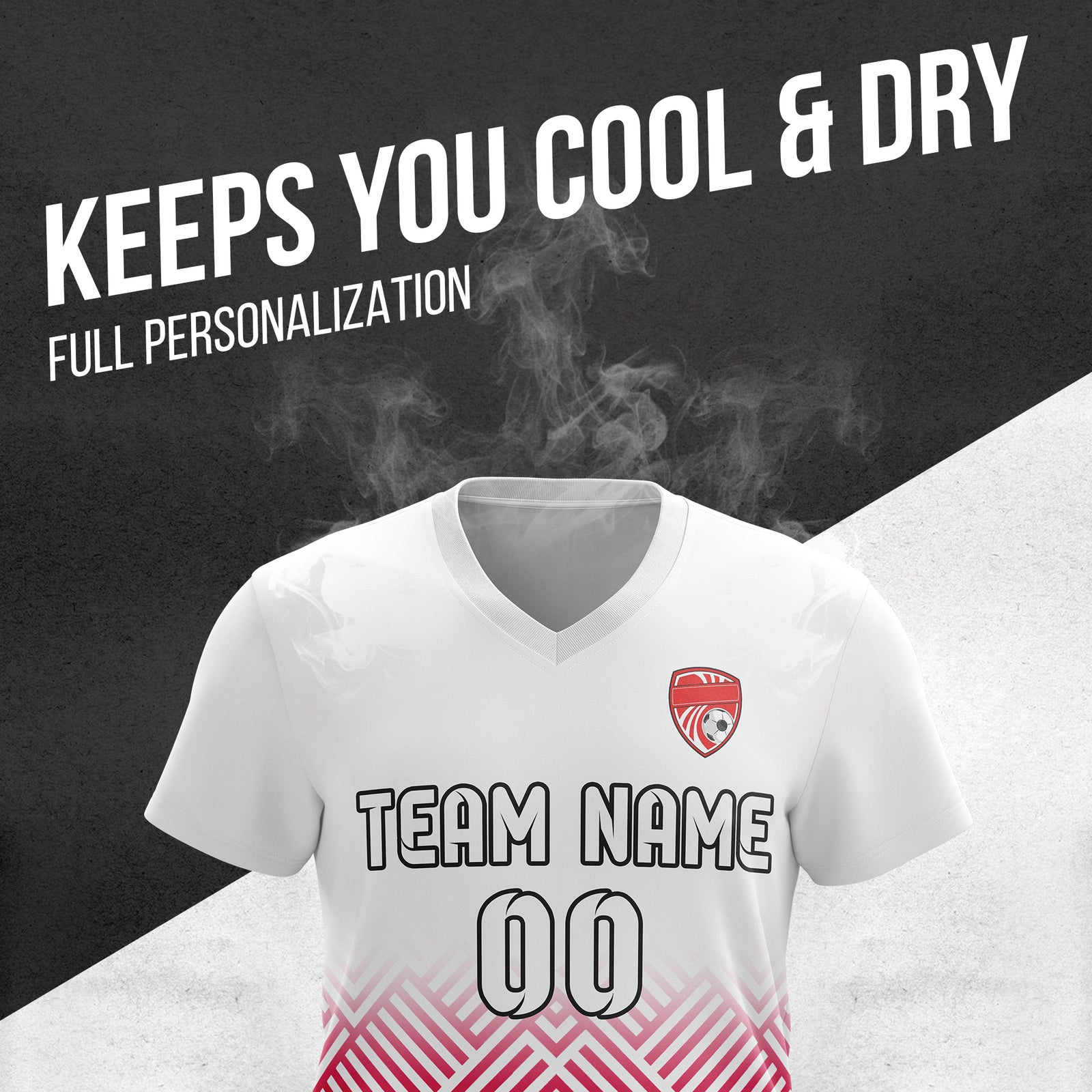 Soccer Jersey - V Neck - Side Pattern- Design 2 - White