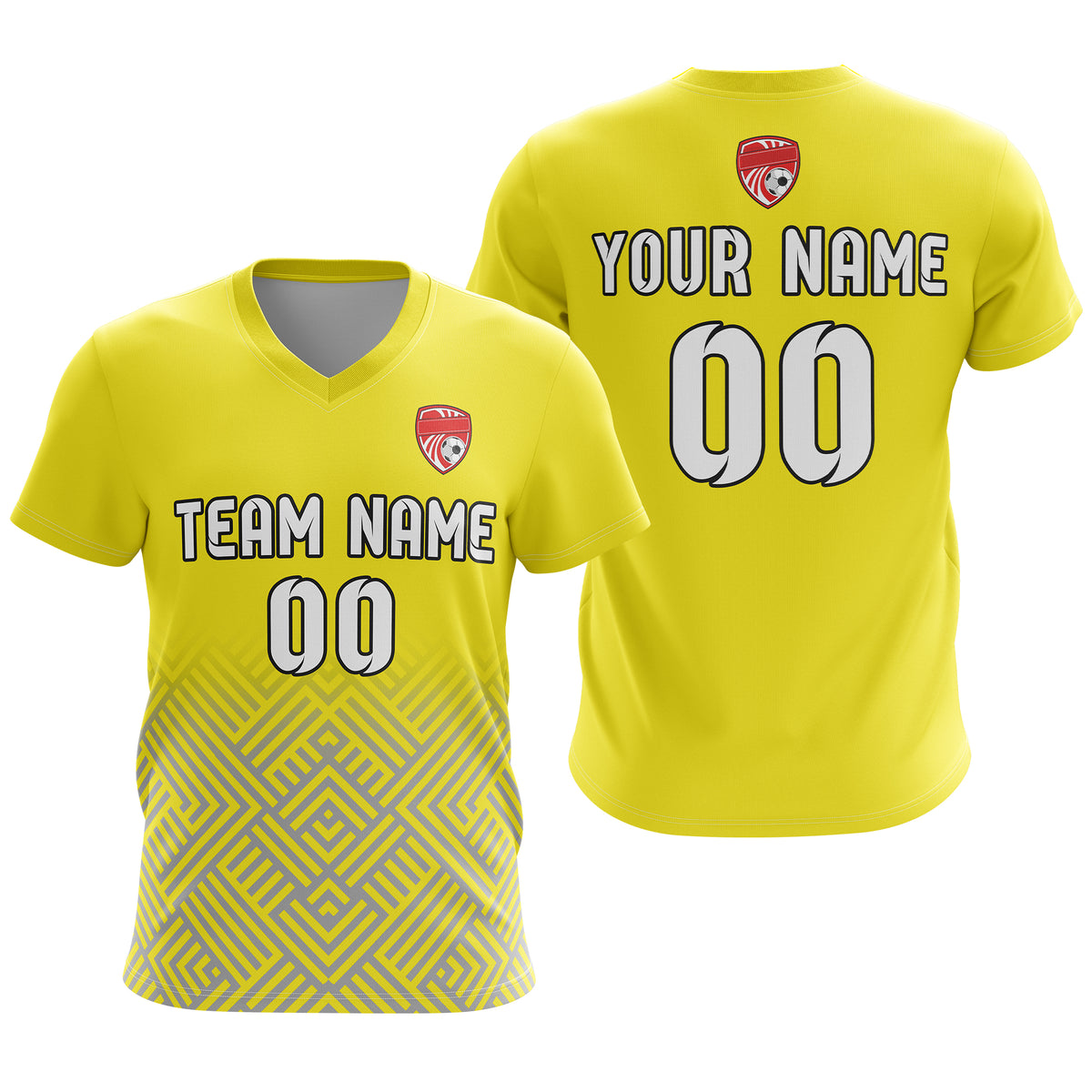 Soccer Jersey - V Neck - Side Pattern- Design 2 - Yellow