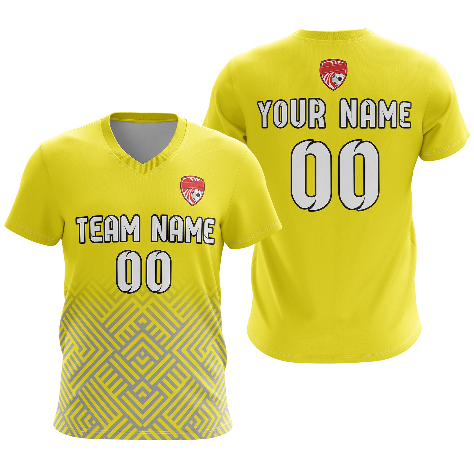 Soccer Jersey - V Neck - Side Pattern- Design 2 - Yellow