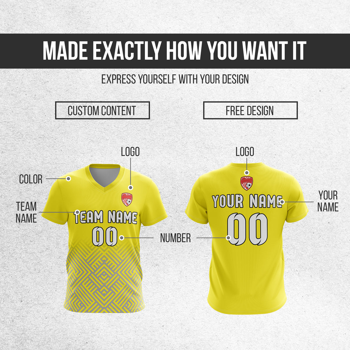 Soccer Jersey - V Neck - Side Pattern- Design 2 - Yellow