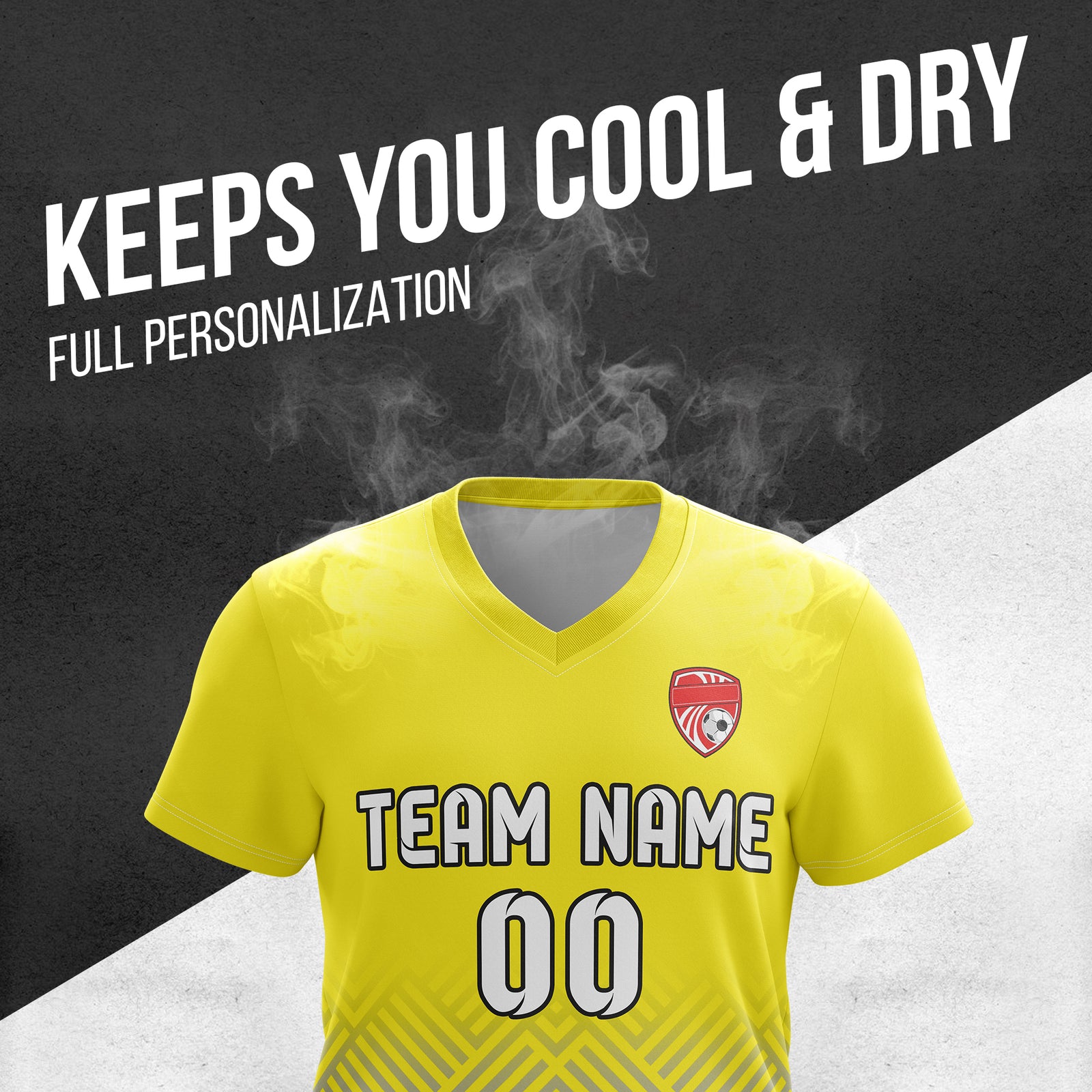 Soccer Jersey - V Neck - Side Pattern- Design 2 - Yellow