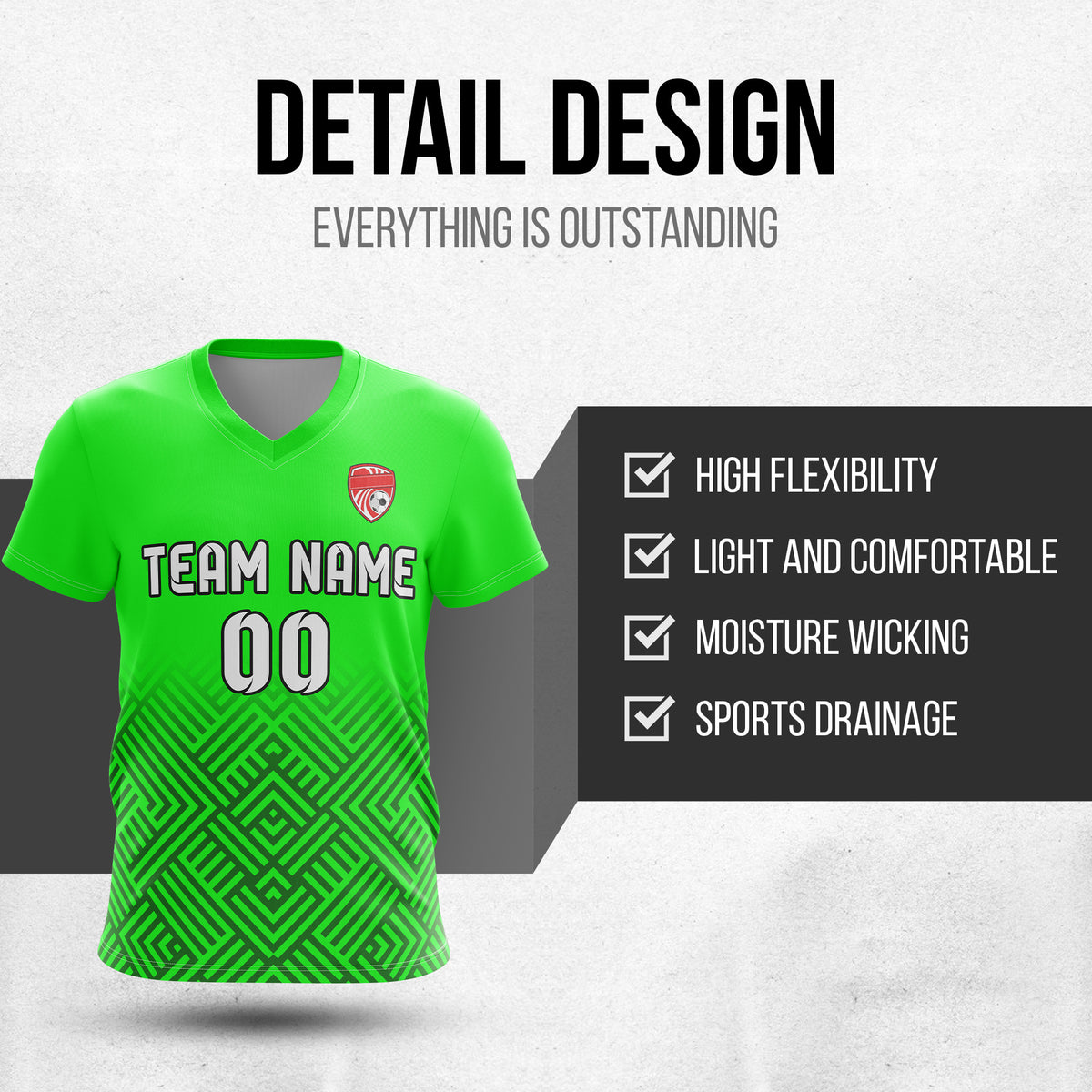 Soccer Jersey - V Neck - Side Pattern- Design 2 - neon Green
