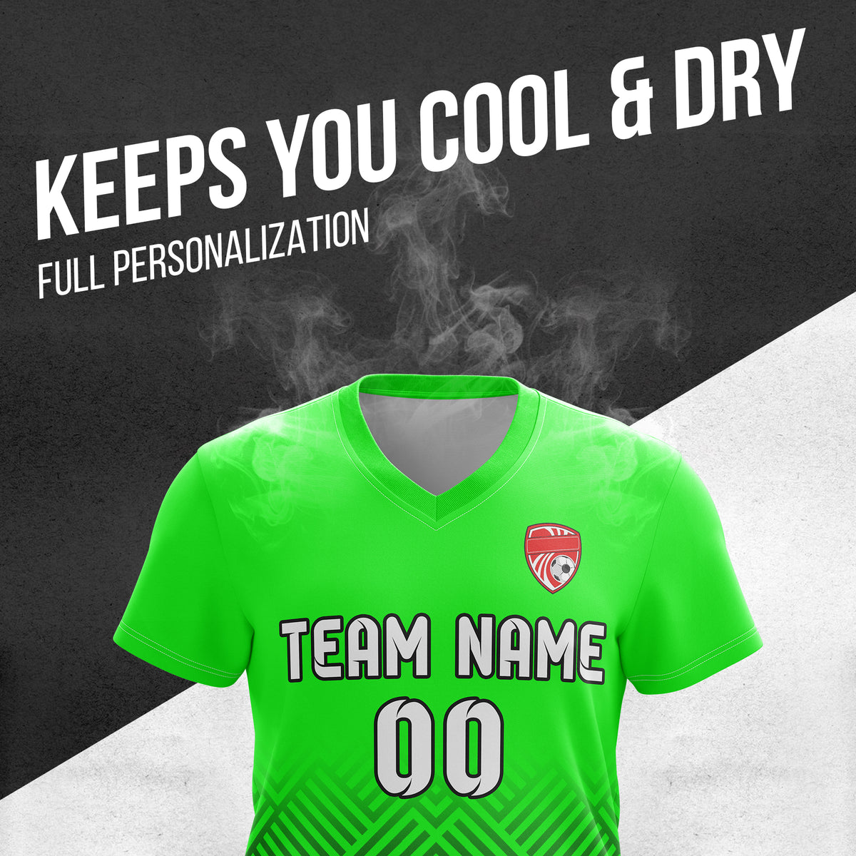 Soccer Jersey - V Neck - Side Pattern- Design 2 - neon Green