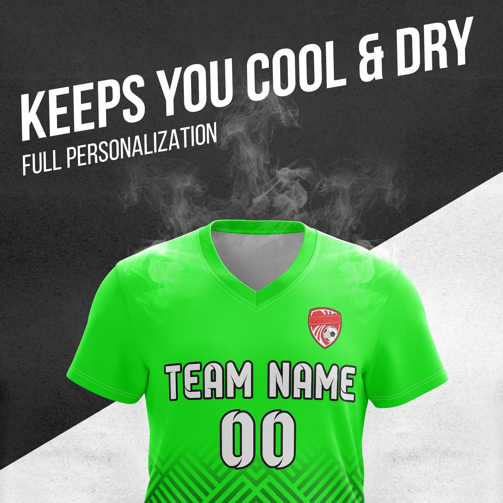 Soccer Jersey - V Neck - Side Pattern- Design 2 - neon Green