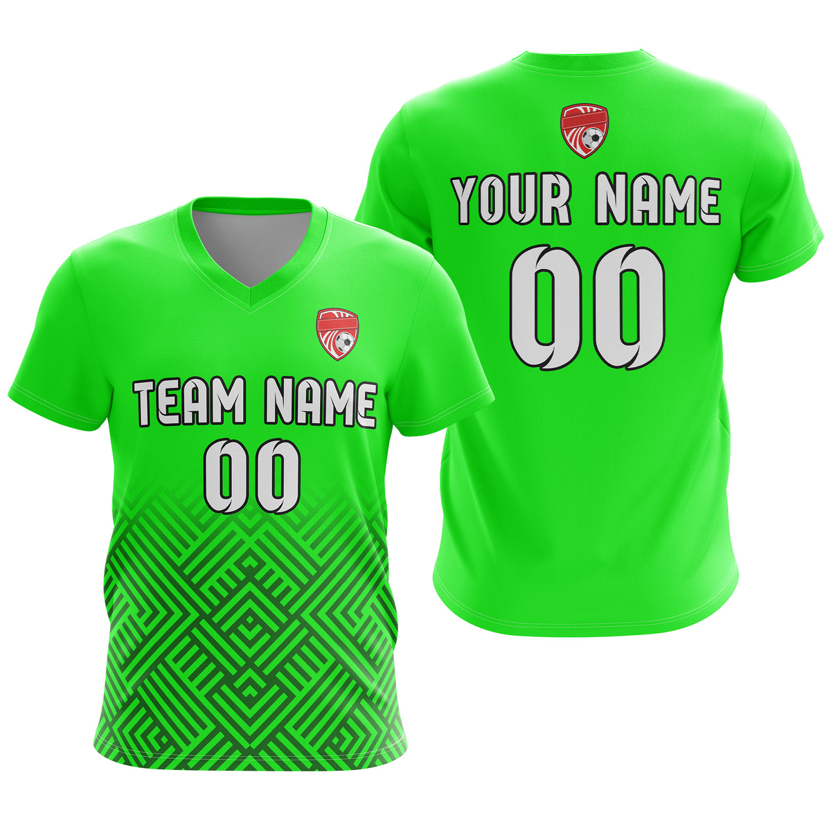 Soccer Jersey - V Neck - Side Pattern- Design 2 - neon Green