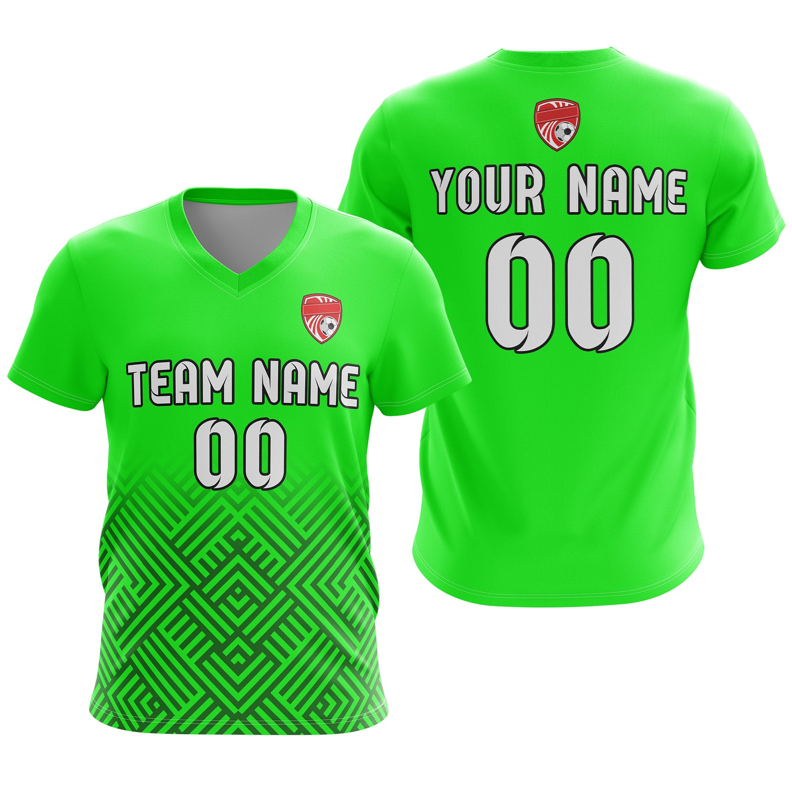 Soccer Jersey - V Neck - Side Pattern- Design 2 - neon Green